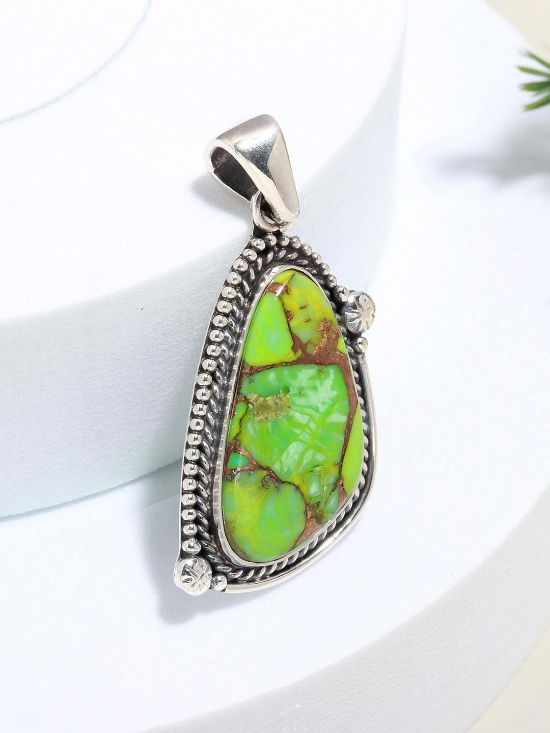 ORO ALMA Cactus Bloom Turquoise Rhodium-Plated Pendant