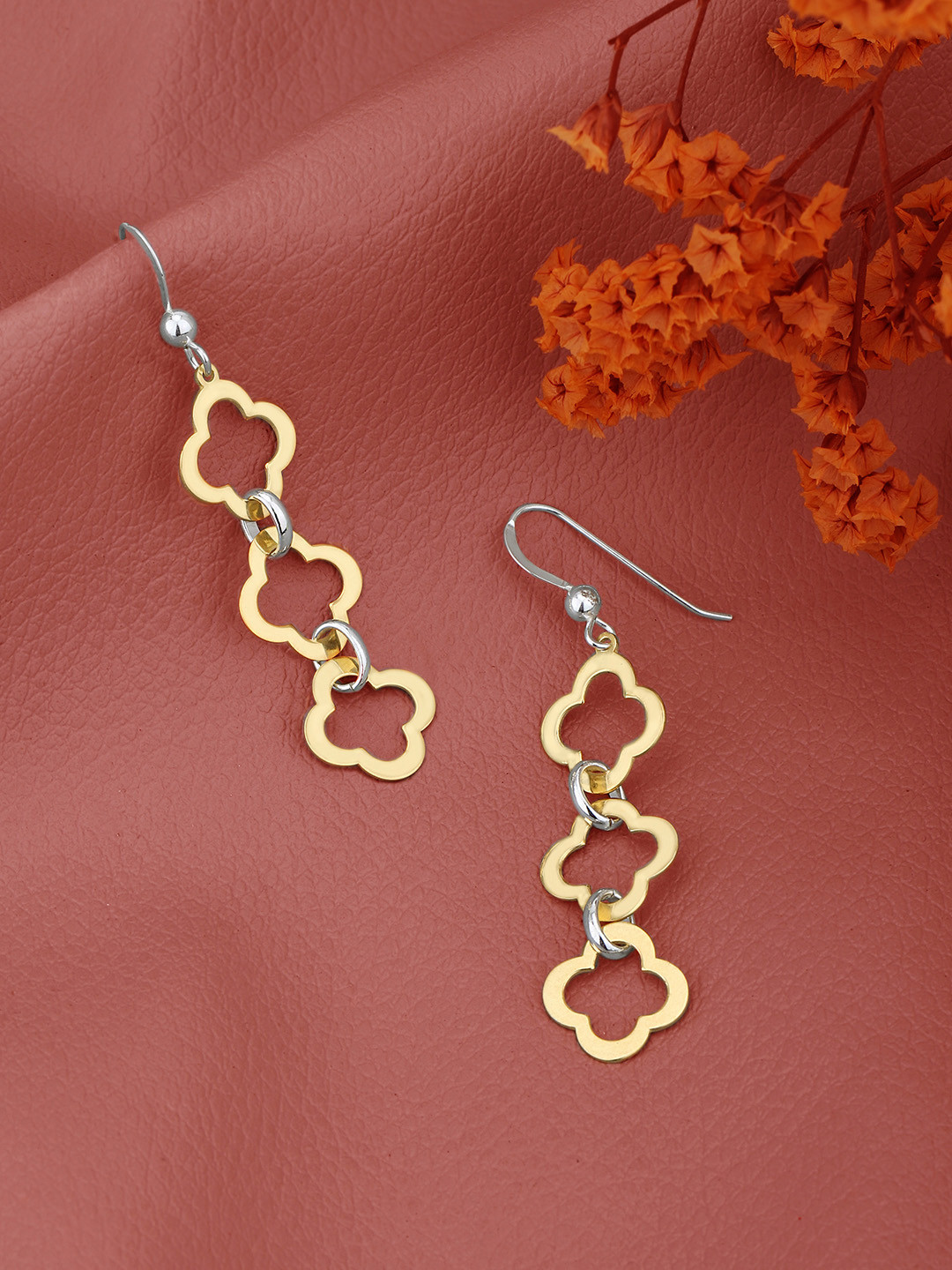 Carlton London 18kt Gold and Rhodium Plated Four Clover Drop Earring