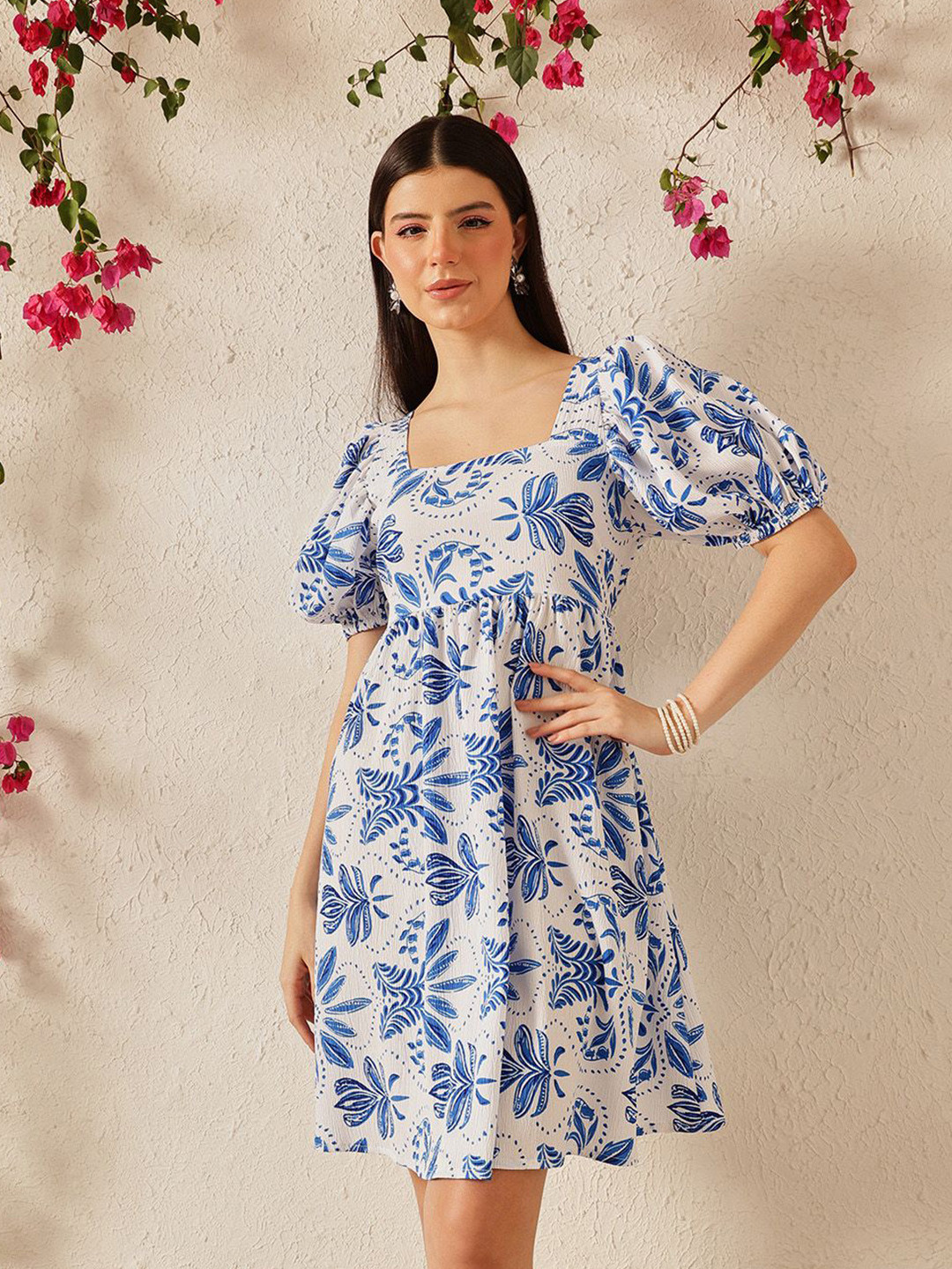 STREET 9 Women Floral Printed Square Neck Fit & Flare Dress