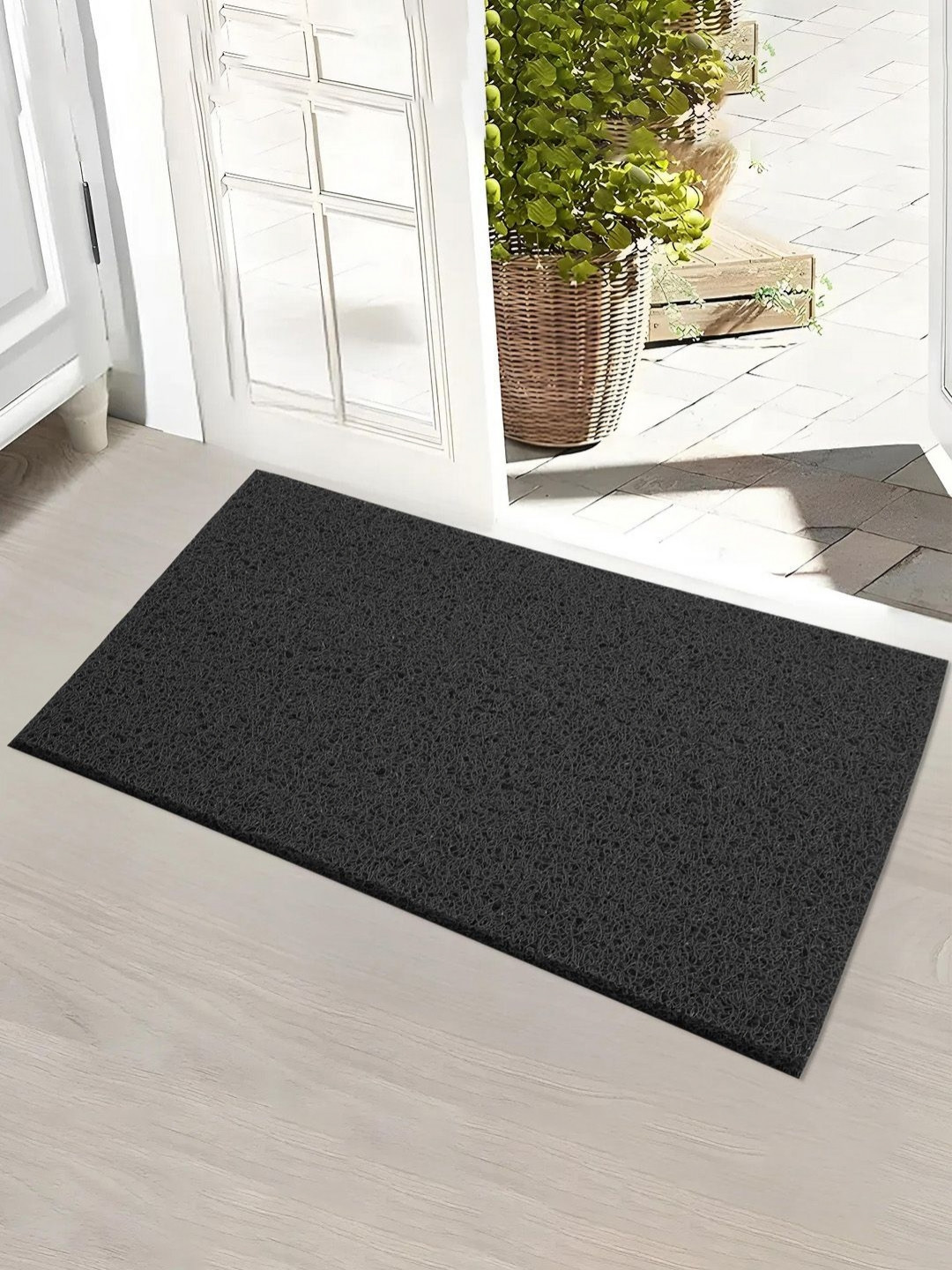 Aura Black Self Design Water Absorbing Doormats