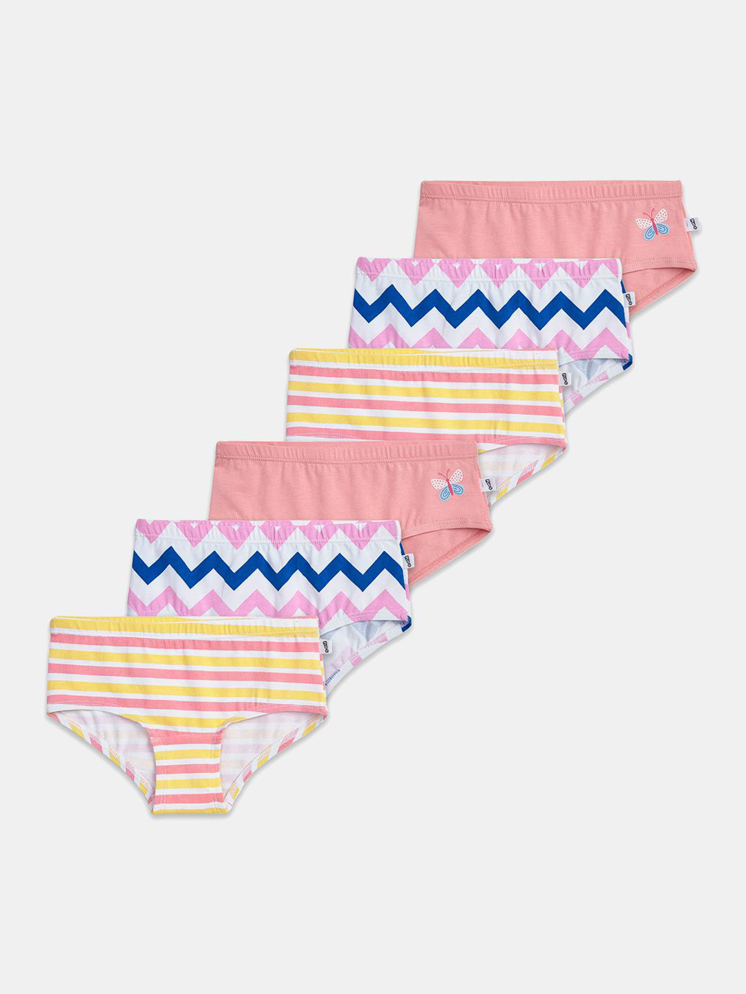 You Got Plan B Girls 6Pc Striped Pure Cotton Mid-Rise Basic Briefs UG-ChevronStripes: 1-2-
