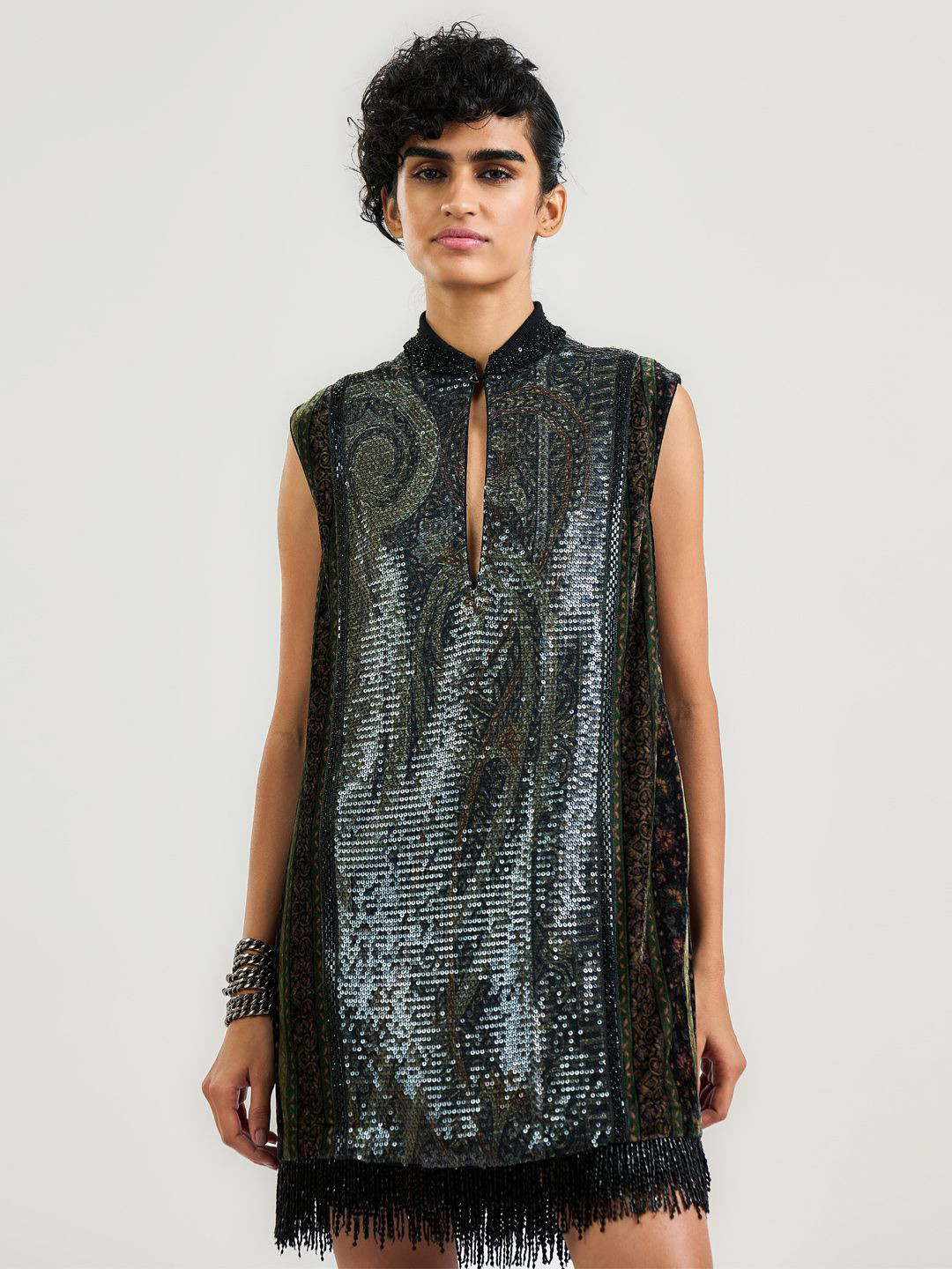OTT Tarun Tahiliani Women Animal Printed Mandarin Collar Tunics