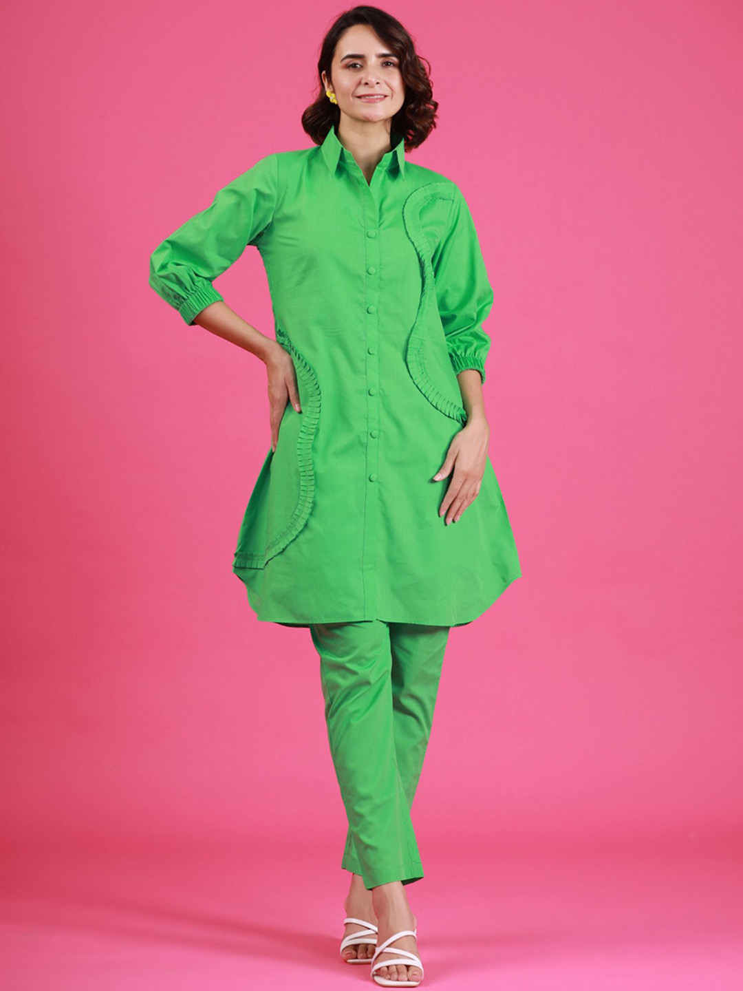 GILLORI Green Cotton Kurta With Pant