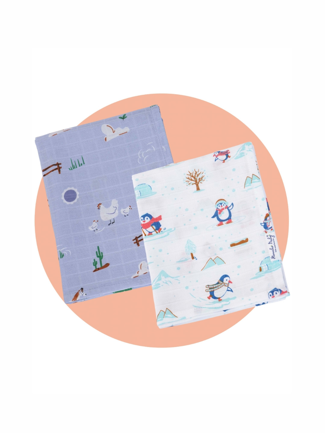 Honcho Baby Kids White & Lavender 2 Pieces Printed Cotton 250 GSM Bath Towels