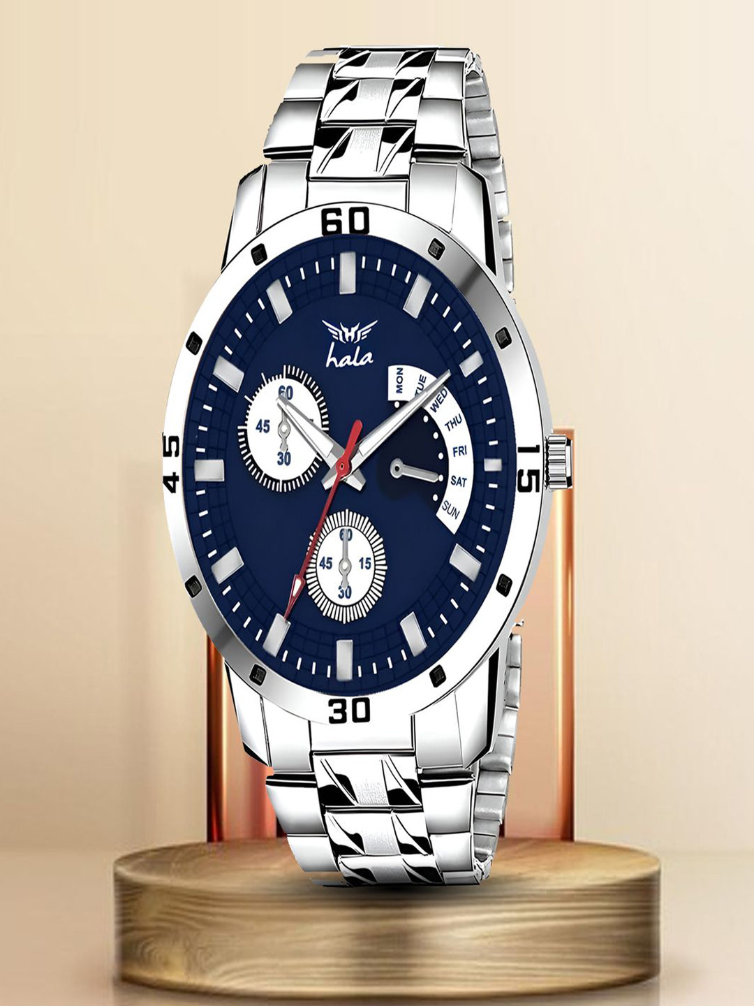 Hala Men Aluminium Dial & Stainless Steel Straps Analogue Watch Hala-8185-Blue