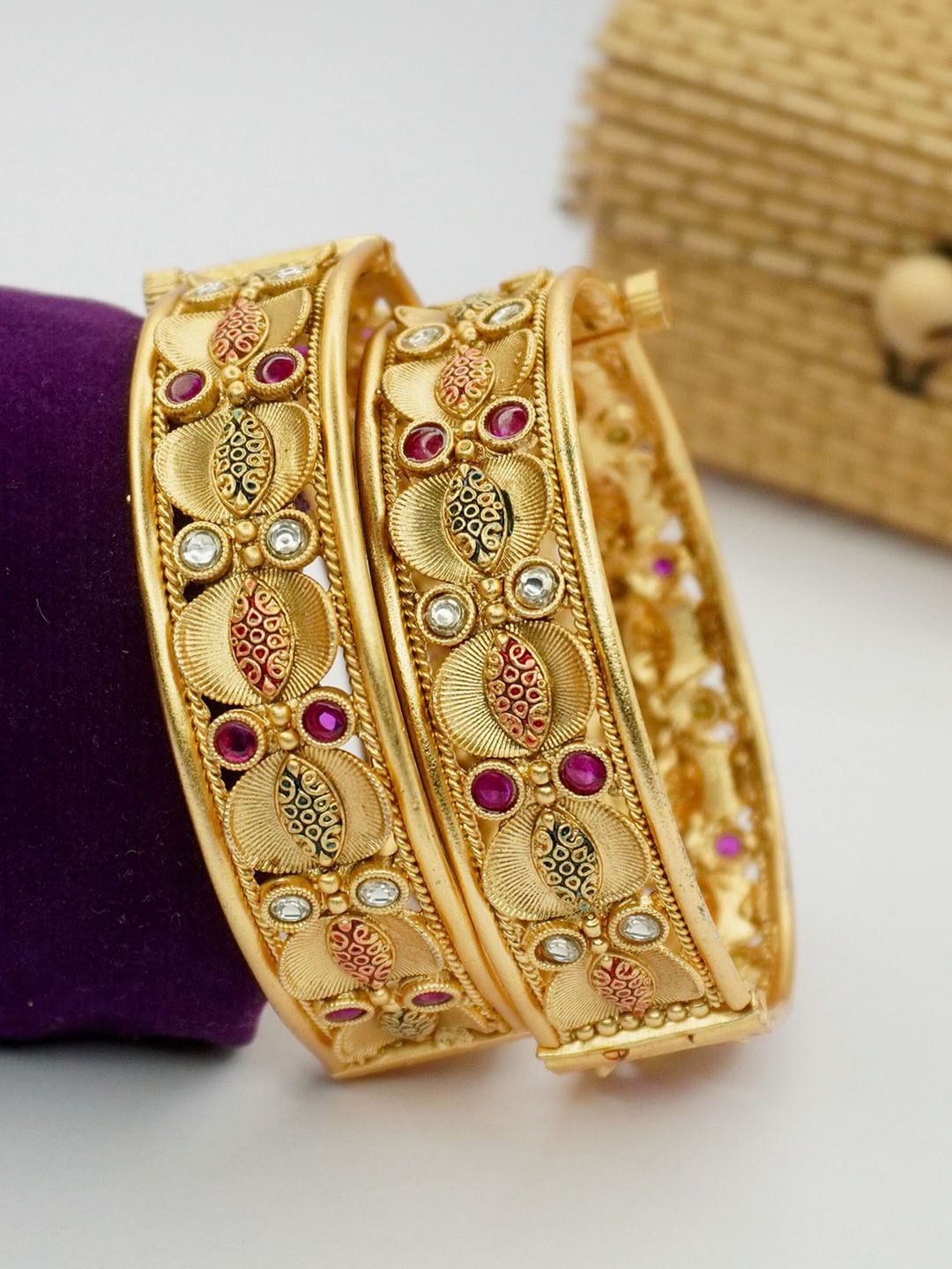 Panini jewels Set Of 2 Gold-Plated Artificial Stones StuddedBangles