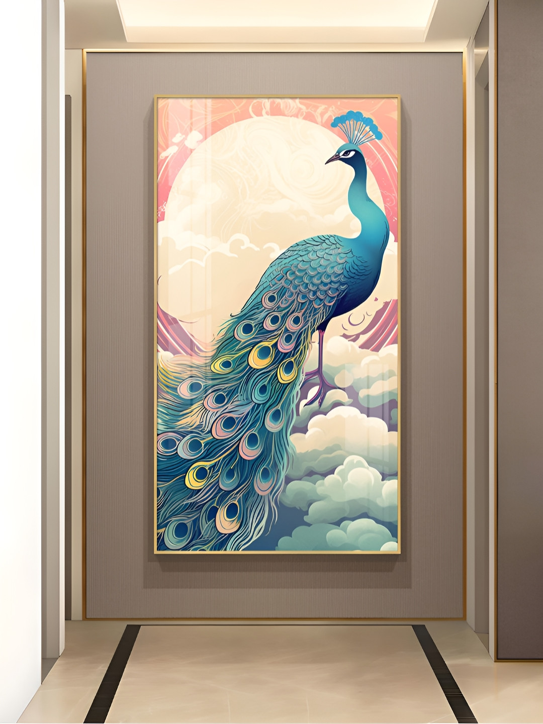 THE NEXT DECOR Peacock Wood Wall Rectangle Paintings Wall Art - 24x12In