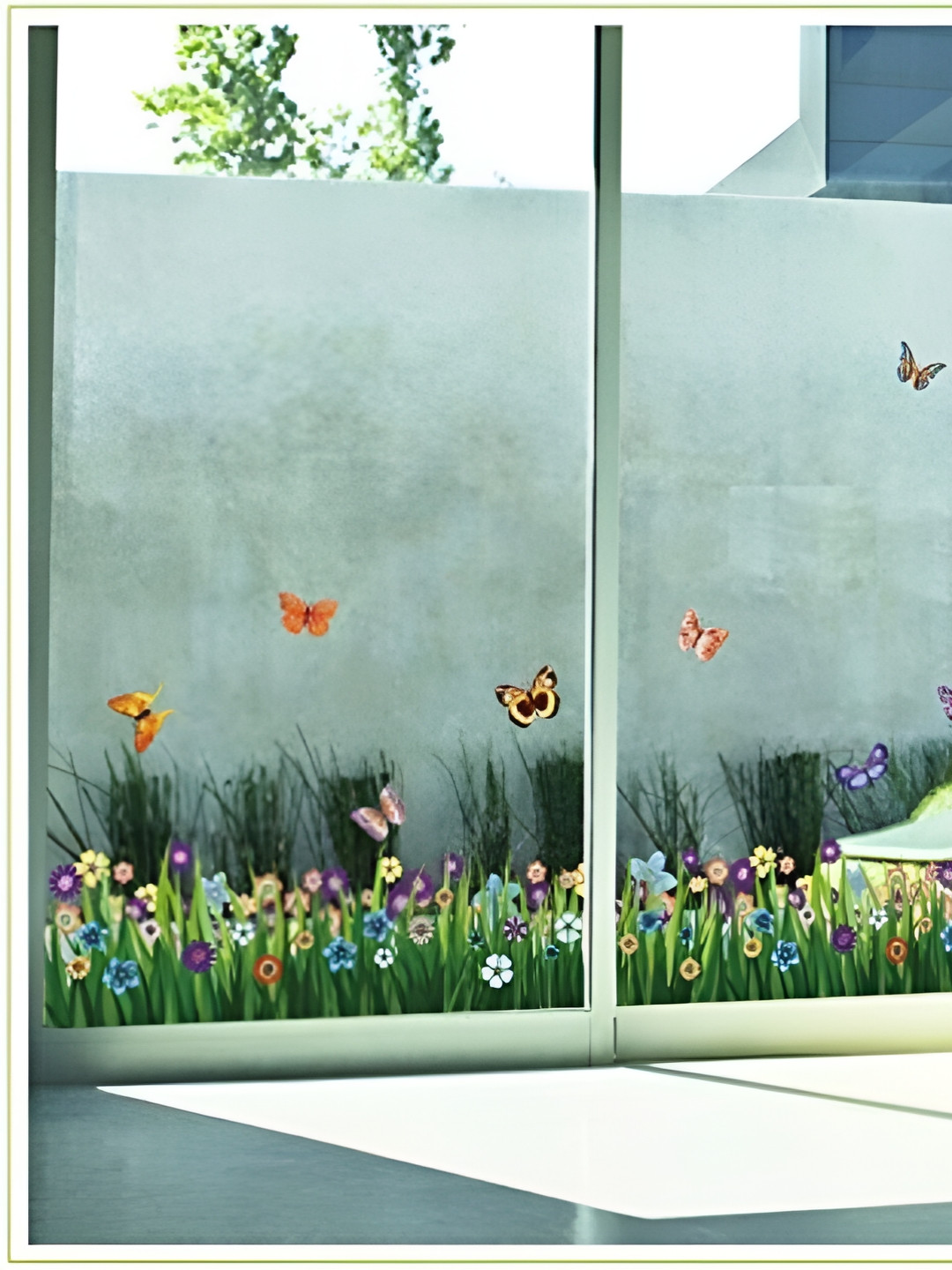 INDIAN ROYALS Green & Purple Printed Waterproof Butterfly & Flower Wall Sticker