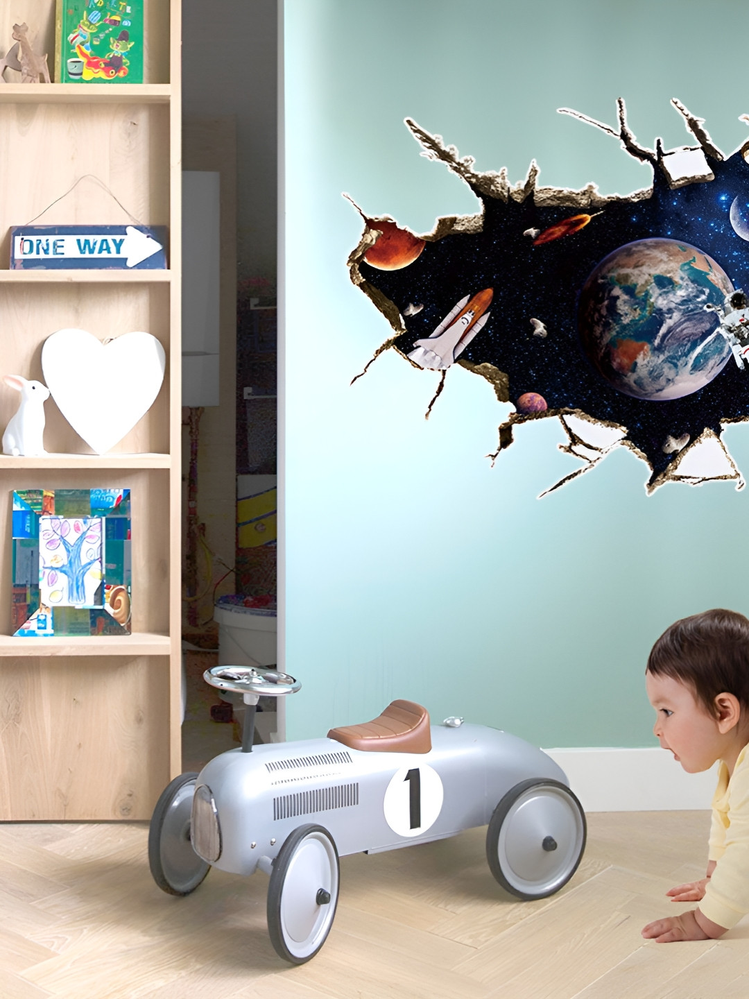 INDIAN ROYALS Navy Blue & White 3D Space Printed Self-Adhesive & Durable Wall Sticker