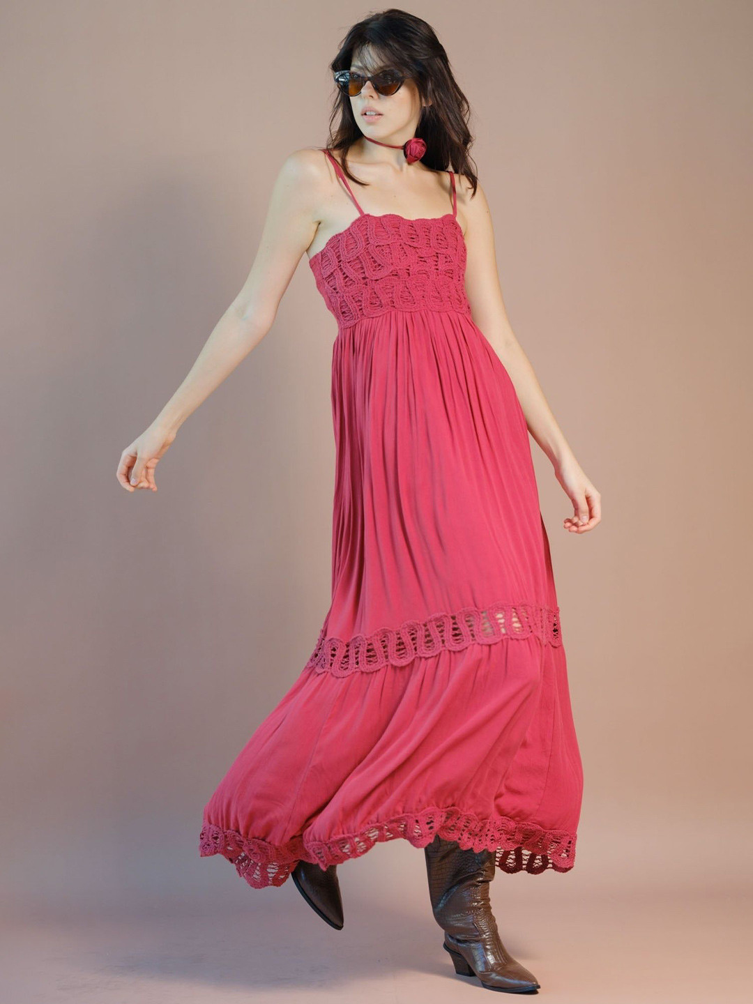 Virgio Pure Viscose Maxi Dress Strappy Lace Style