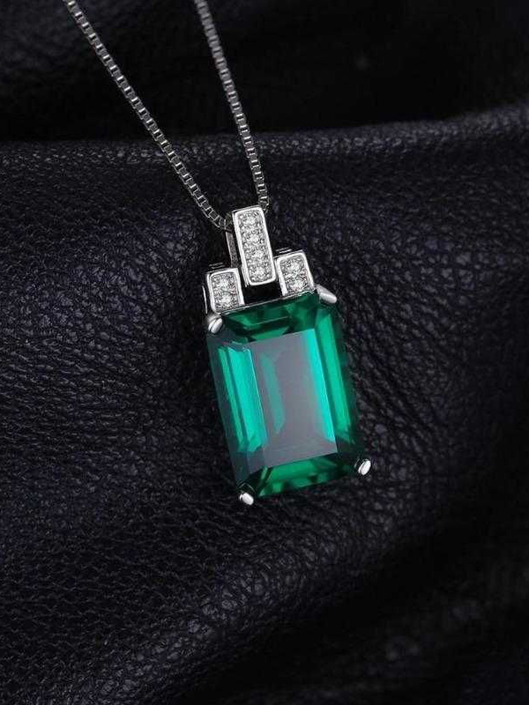 Bling Queen Silver-Plated Stone-Studded & Rectangular-Charm Pendant With Chain