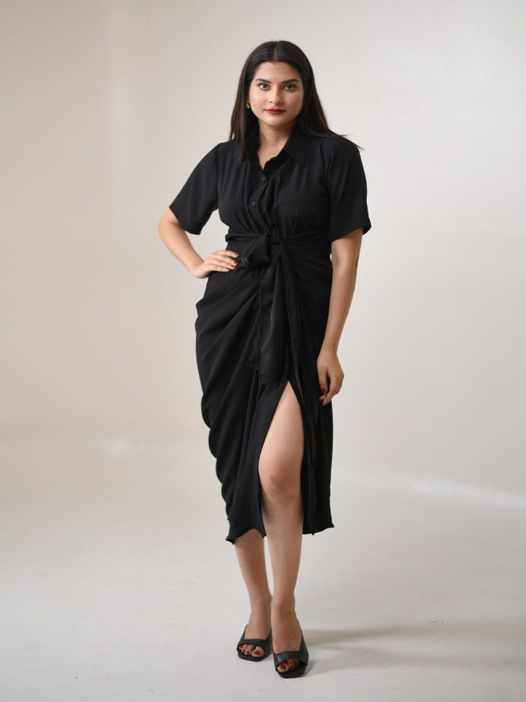 STYLESHIFT Shirt Collar Wrap Midi Dress