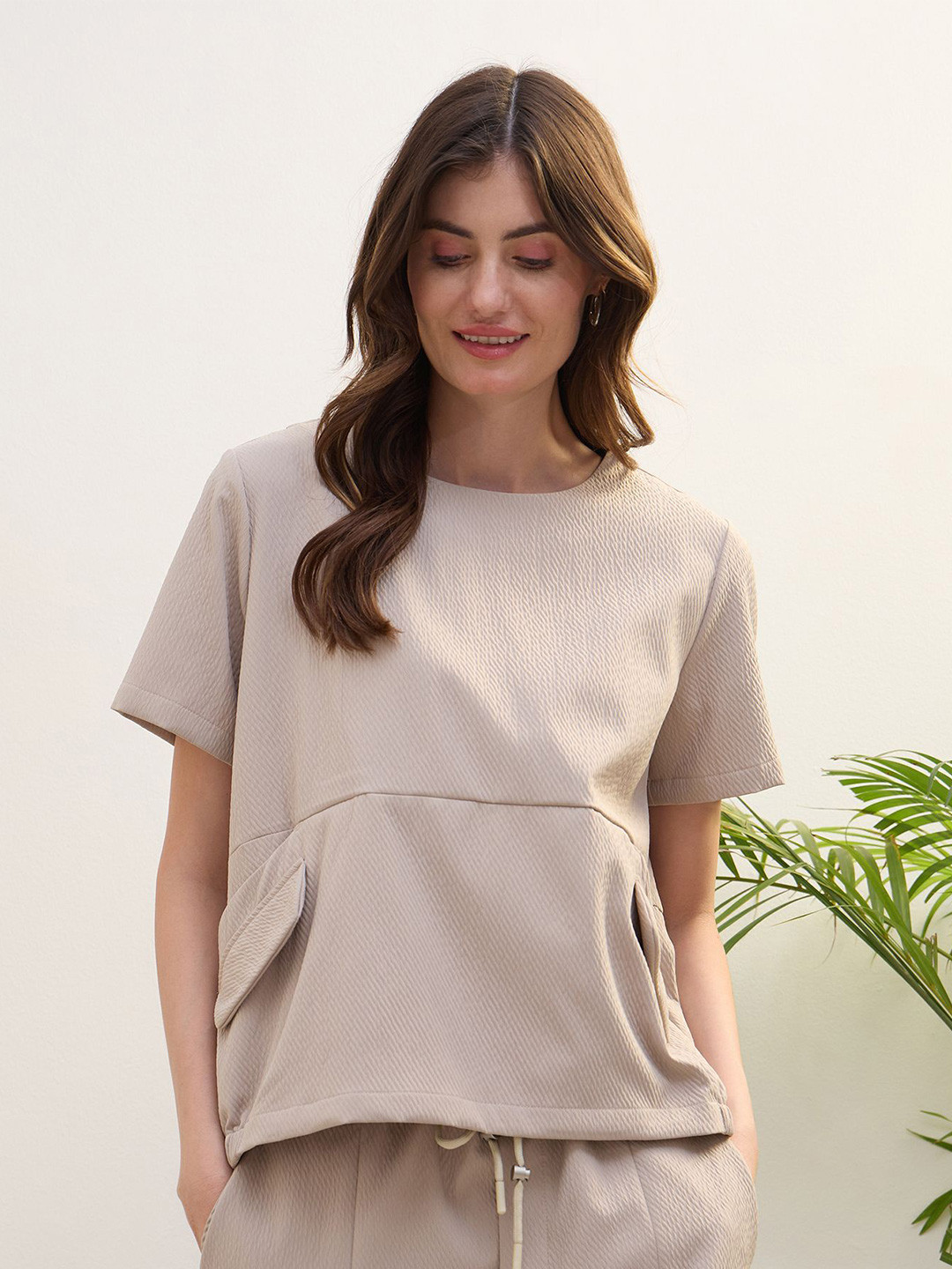 Iconic Women Textured Asymmetric Hem Top