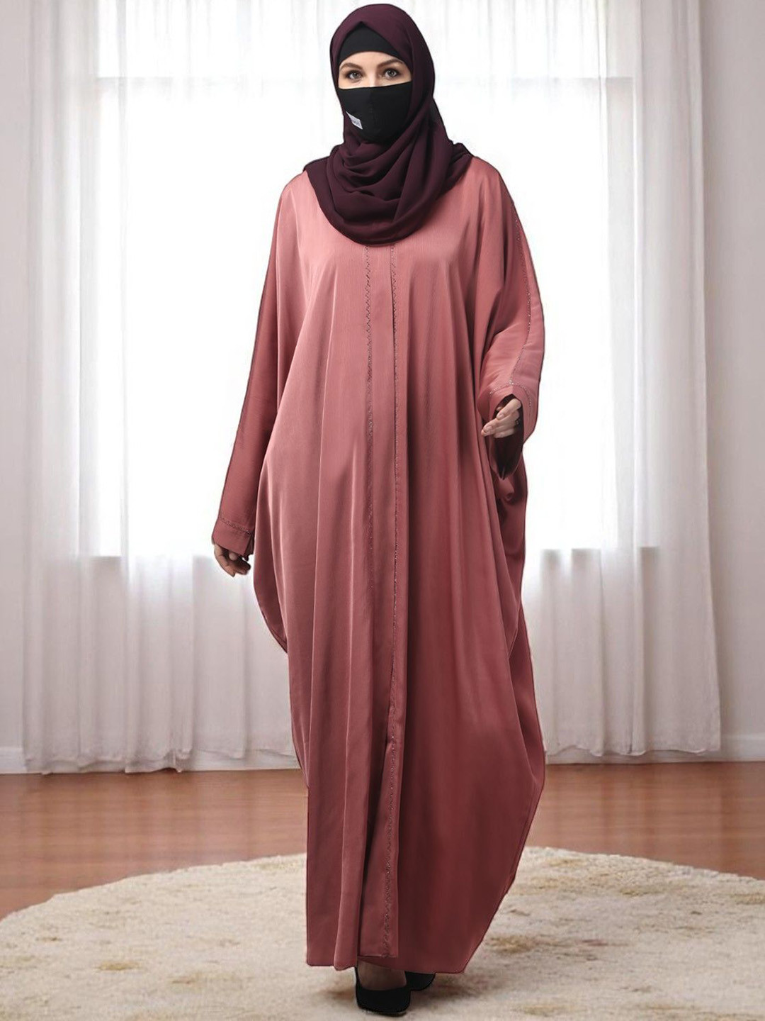 BASHARIYA Front-Open Kaftan Abaya With Handcrafted Stone Embellishments