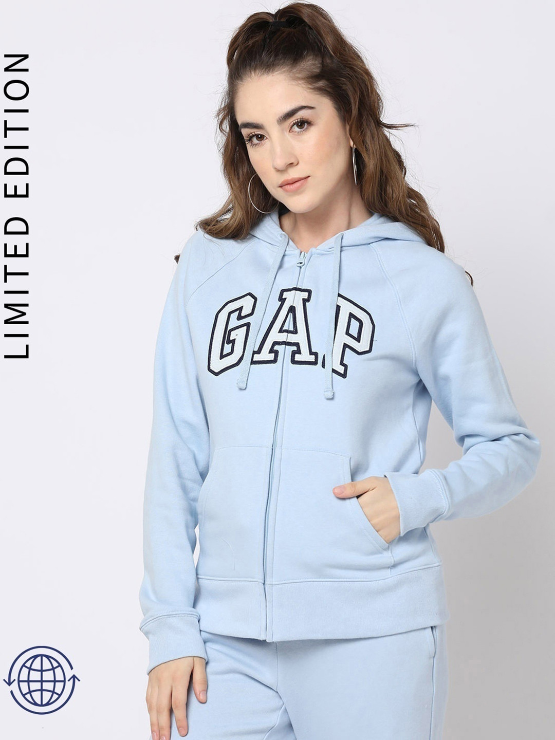 GAP Logo Design Front-Open Hooded Sweatshirt