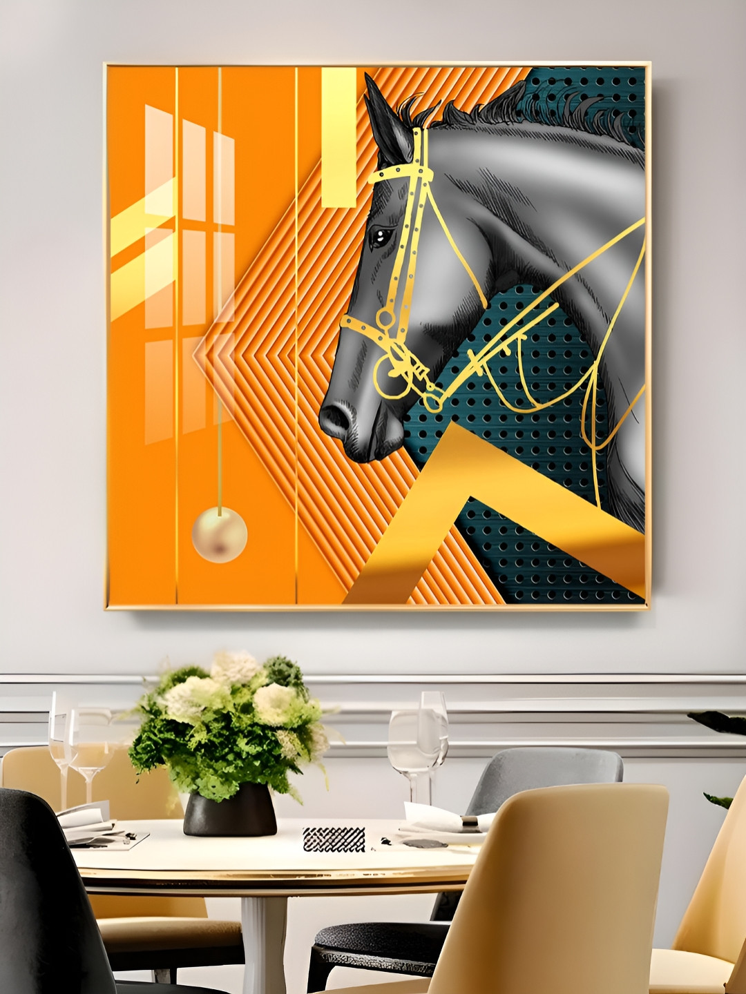 THE NEXT DECOR Luxe Horse Glass Finish Square Wall Art
