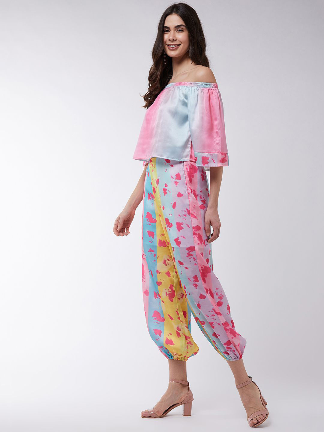 Zima Leto Candy Digital Printed Off-Shoulder Top & Baggy Trousers Co-Ord Set
