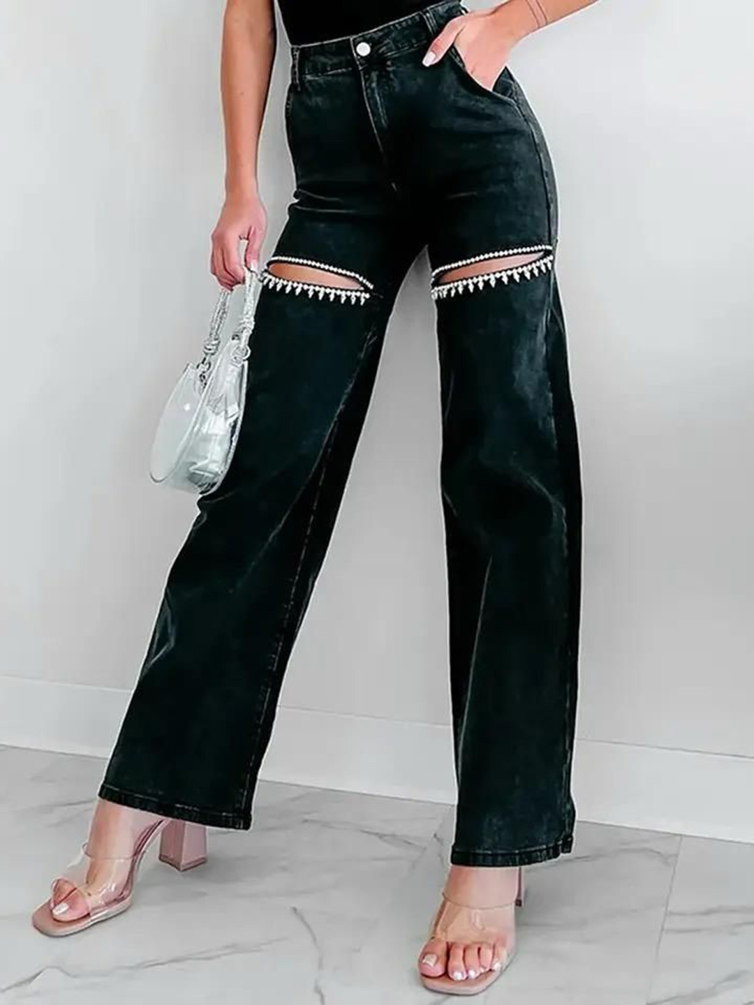 Miss Mosa By Akanksha  Women Regular Fit Mid-Rise Highly Distressed Light Fade Stretchable Jeans