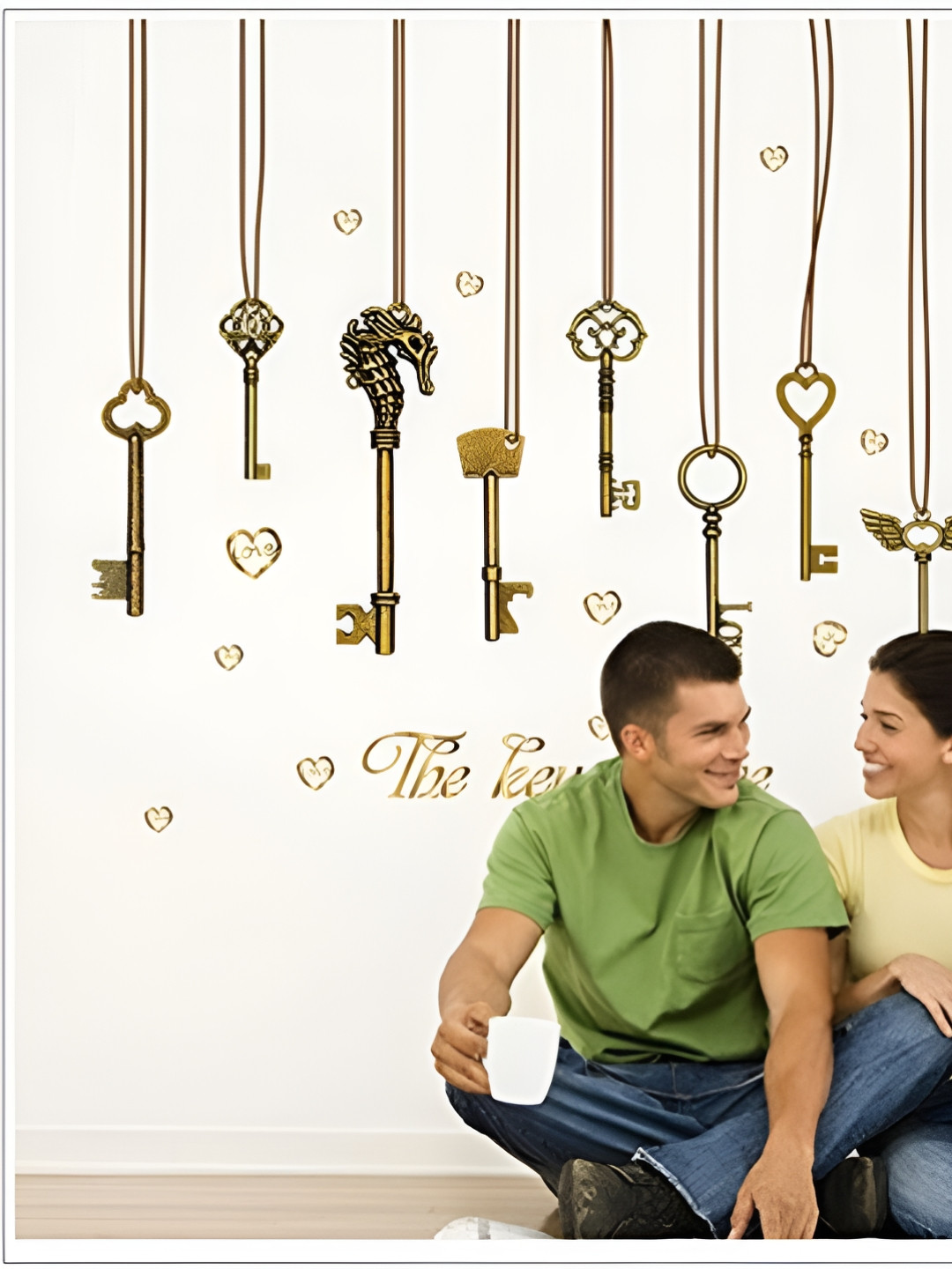 INDIAN ROYALS Brown & Gold Love Key Printed Self-Adhesive & Durable Wall Sticker