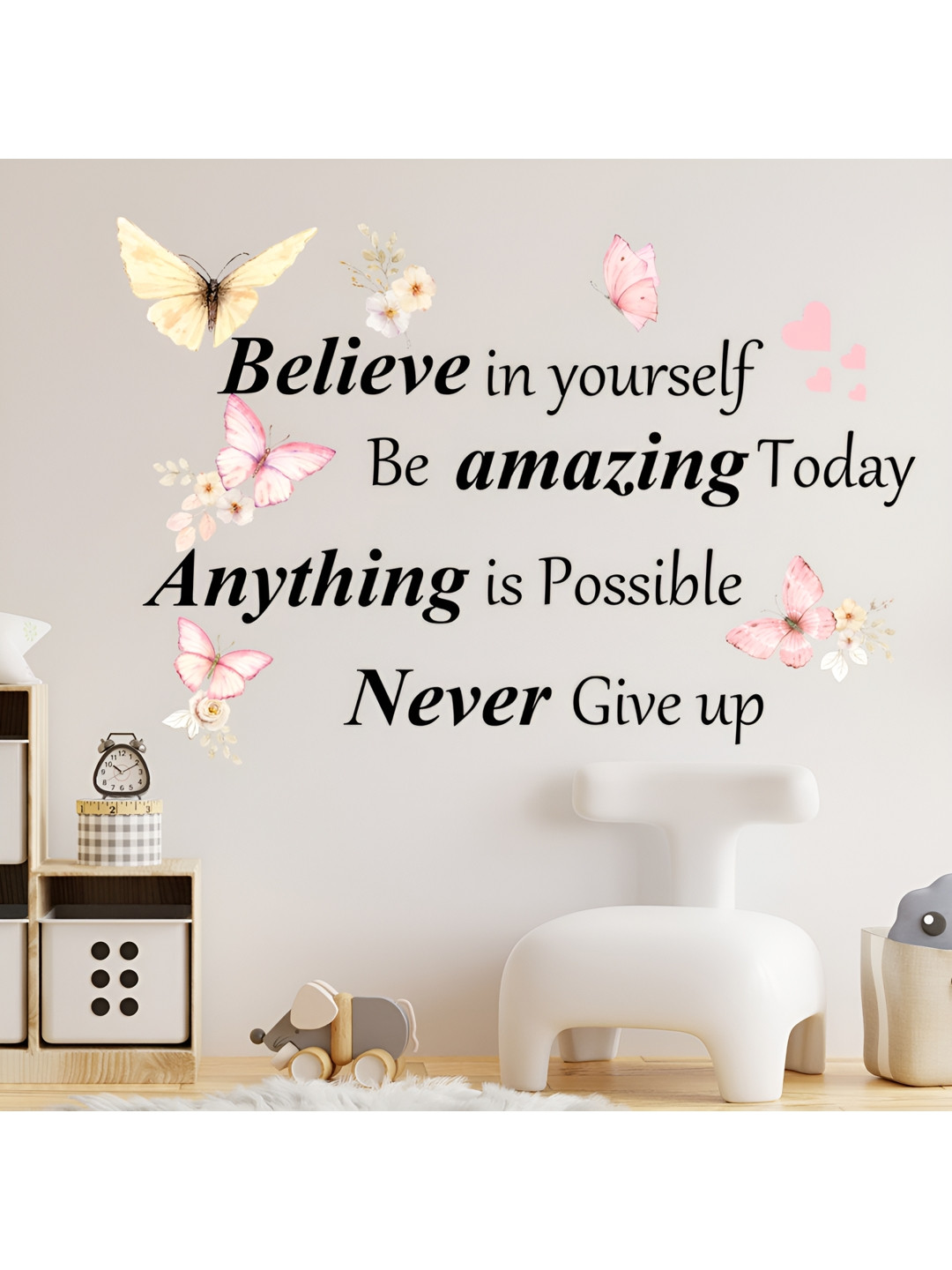 INDIAN ROYALS Black & Pink Printed Waterproof Butterfly Inspirational Quote Wall Sticker