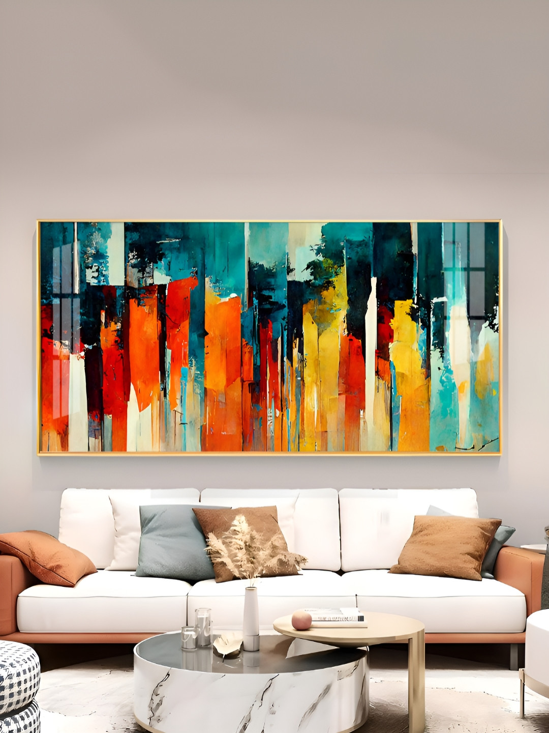 THE NEXT DECOR Unisex Red Brush Painted Majesty Glass Finish Horizontal Wall Art