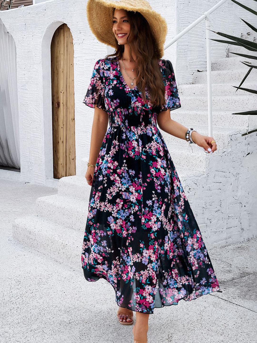 Routes by All About You Floral Chiffon A-Line Midi Dress