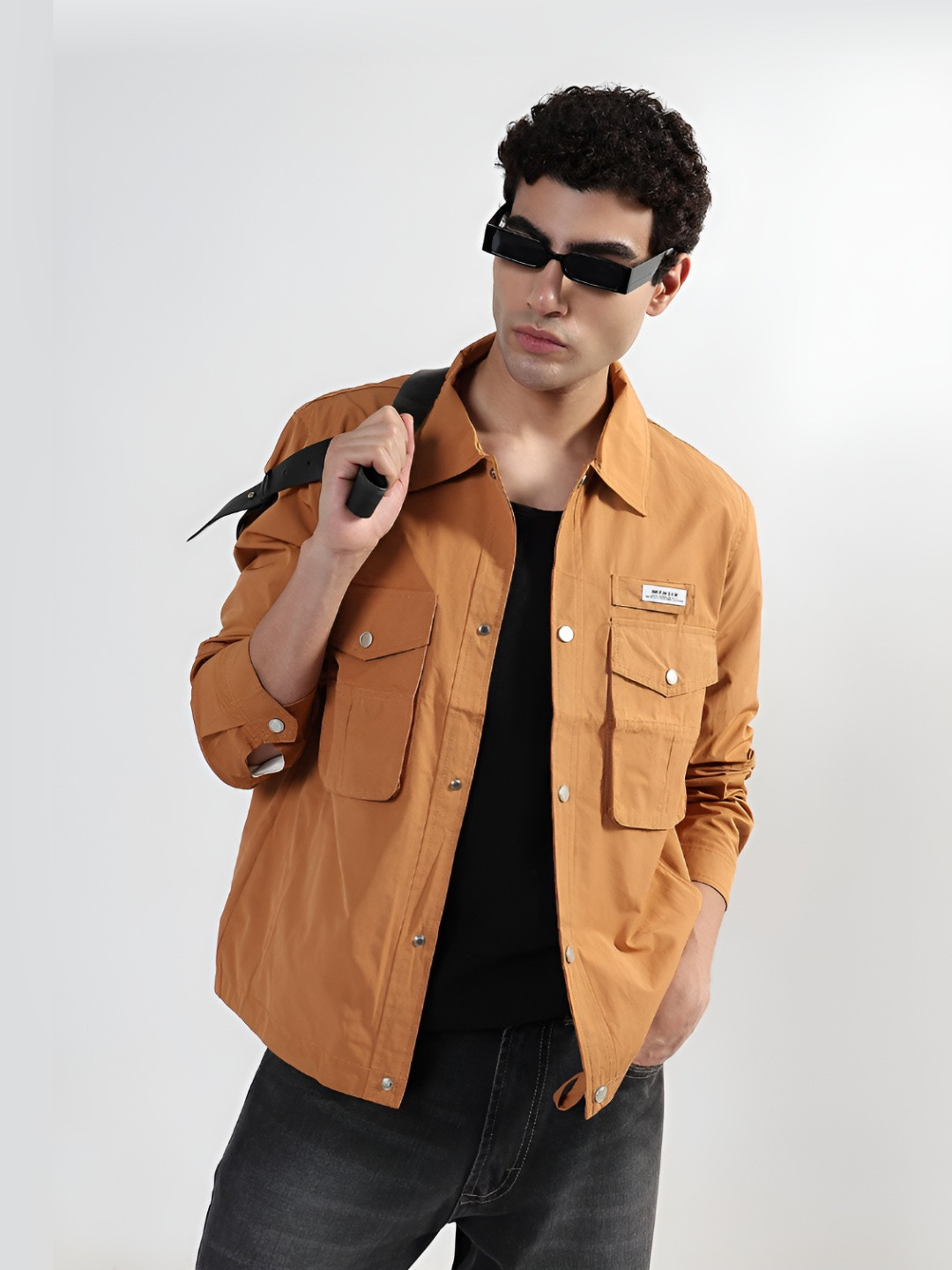 SHOWOFFFF Spread Collar Neck Shacket