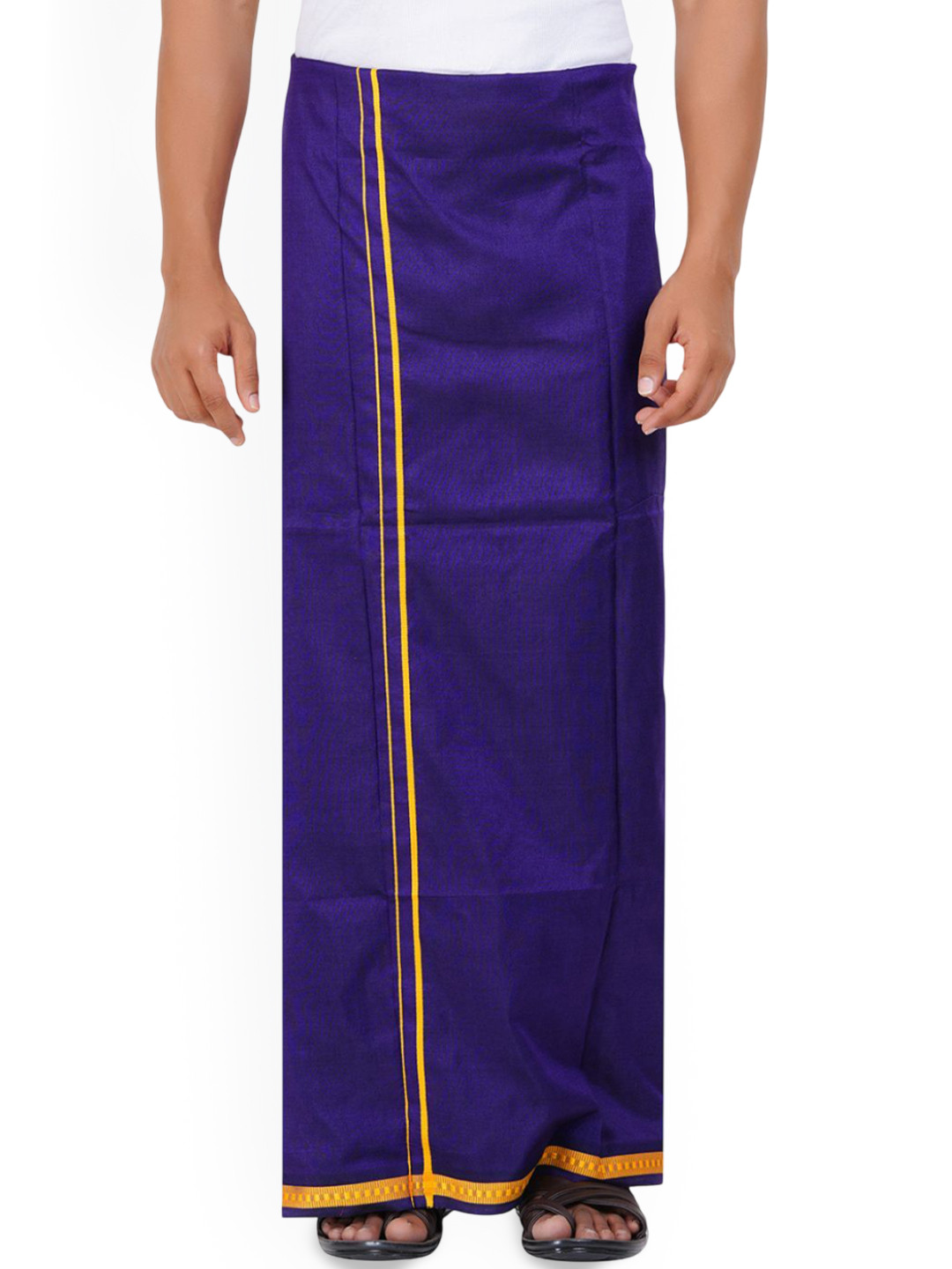 Ethazh Men Purple Cotton Blend Solid 1 Inch Border Single Layer Dhoti