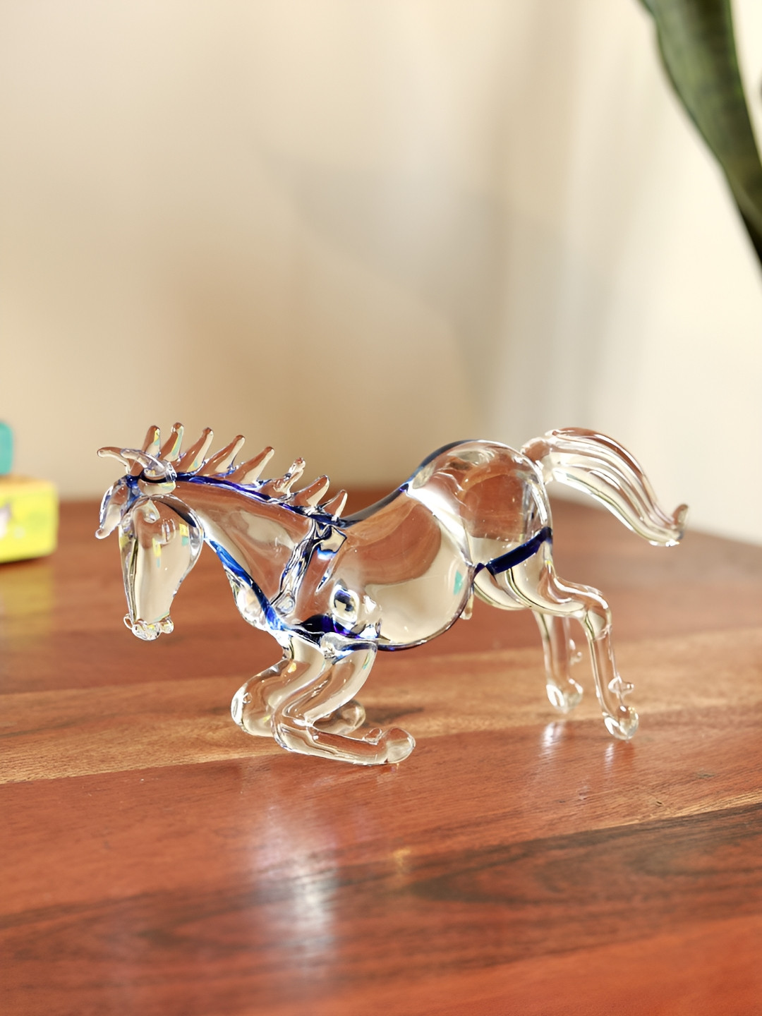 Unravel India Horse Transparent Glass Glossy Home Office Small Showpiece - 6.3 Inches