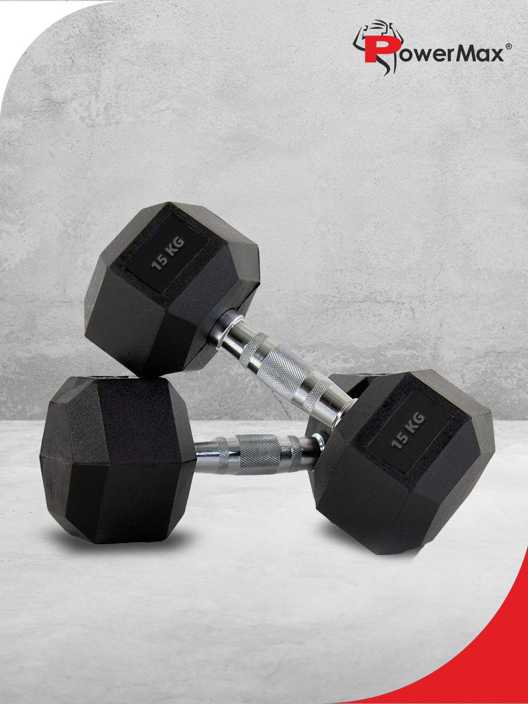 PowerMax Fitness Set Of 2 Hexagon Fixed Weight Dumbbell - 15 kg Each