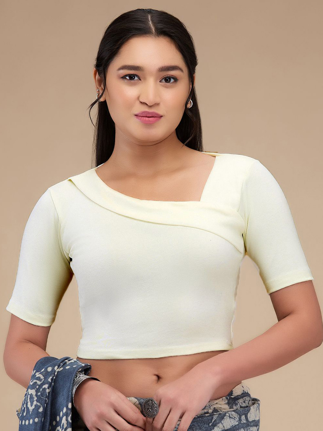 SALWAR STUDIO Asymmetric Neck Non Padded Readymade Saree Blouse