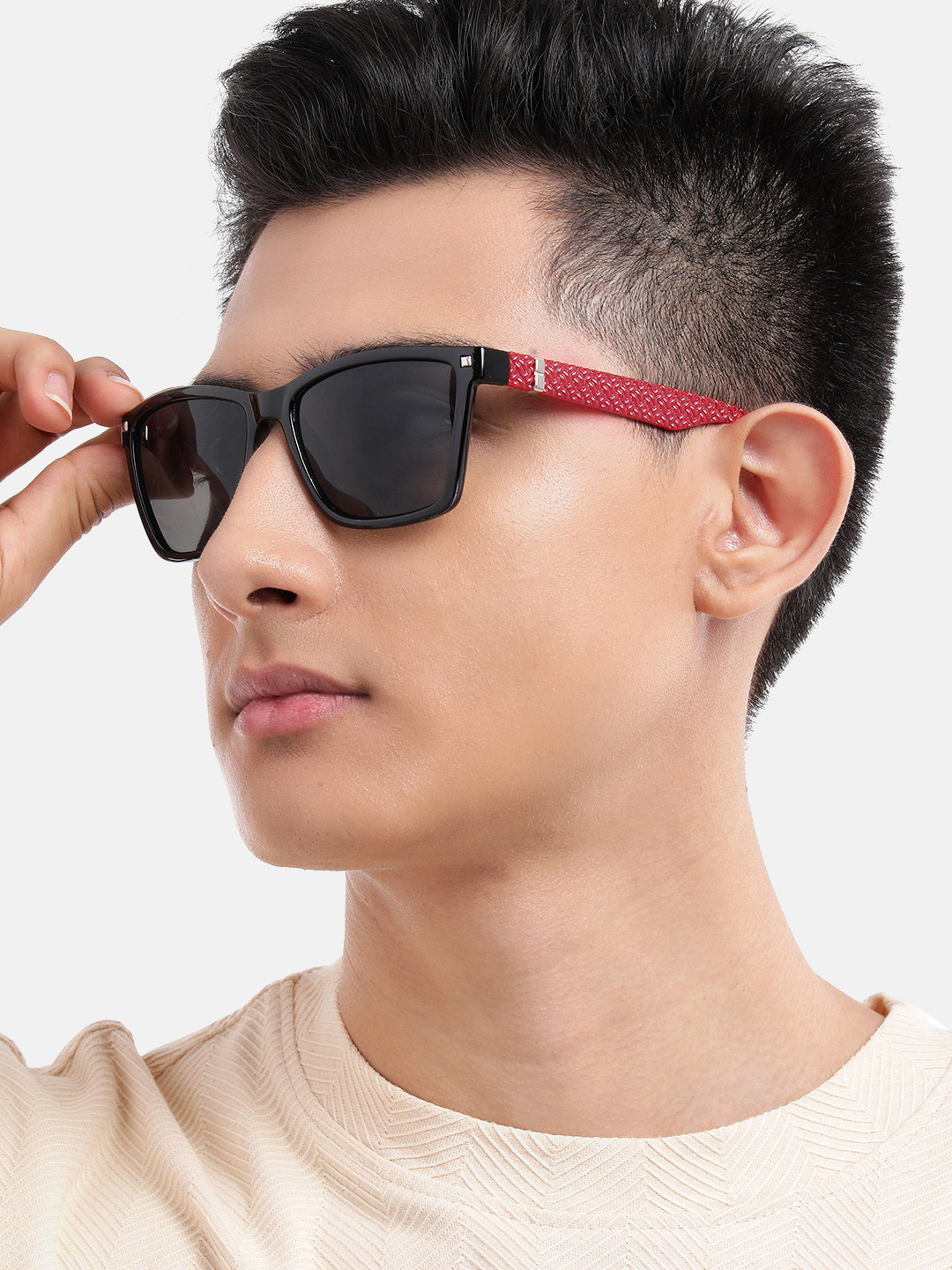 Carlton London Black with Red Toned UV Protected Lens Rectangle Sunglass