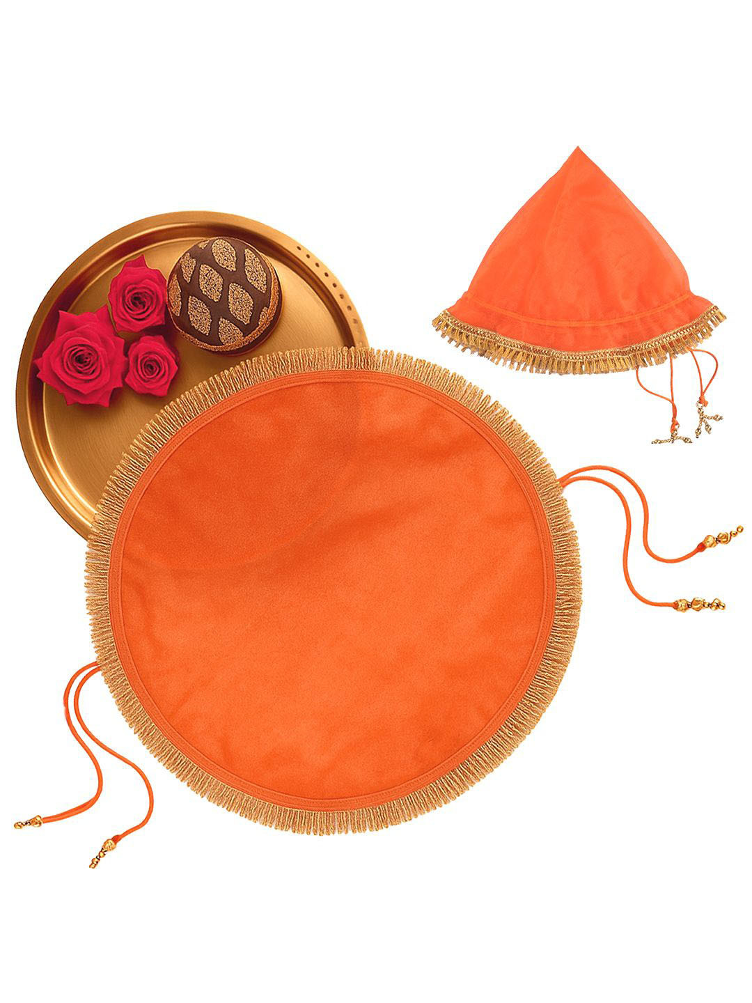Kuber Industries 2Pcs Orange Colored 2 In 1 Shagun Pooja Thalposh Cover Cloth Potli