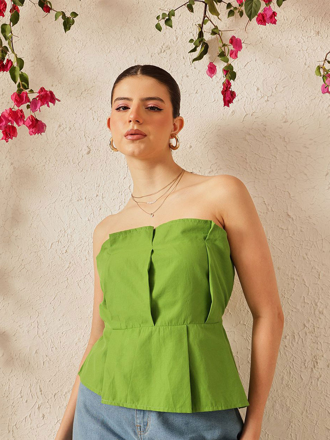 STREET 9 Women Cotton Strapless Peplum Top