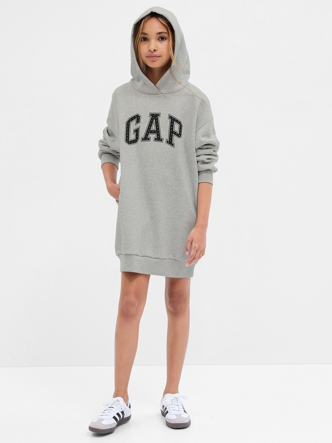 GAP Girls Brand Logo Print Hooded Cotton Jumper Dress