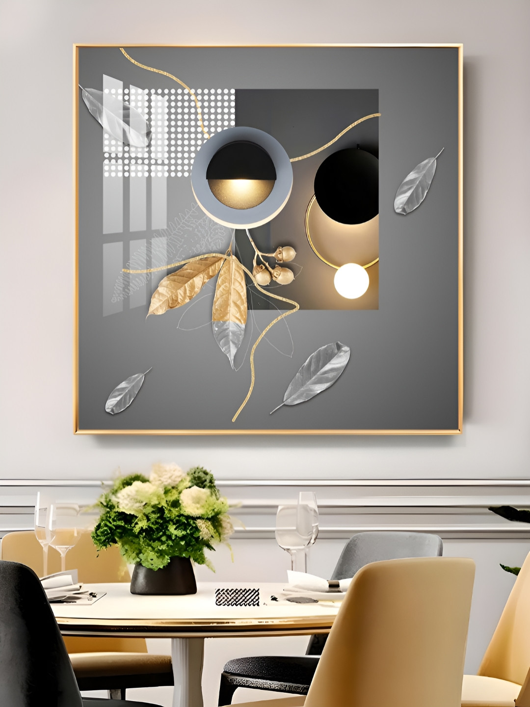 THE NEXT DECOR Yellow & Black Ethereal Eclipse Glass Finish Square Wall Art