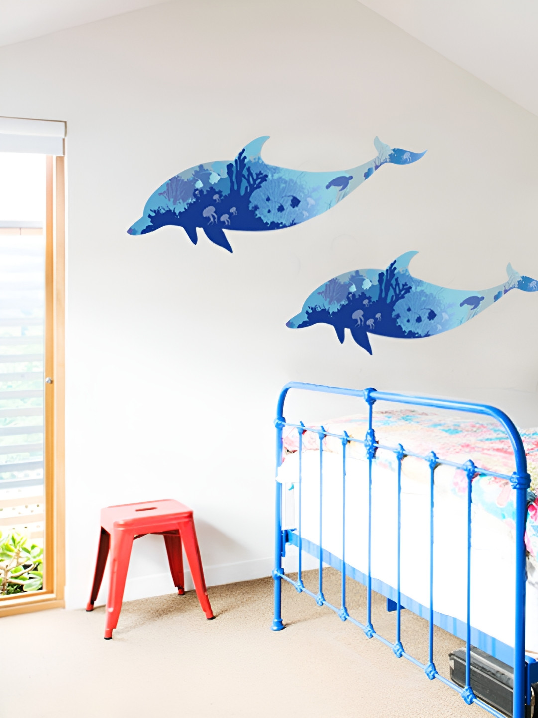 INDIAN ROYALS Blue & Navy blue Dolphin Printed Self-Adhesive & Durable Wall Sticker