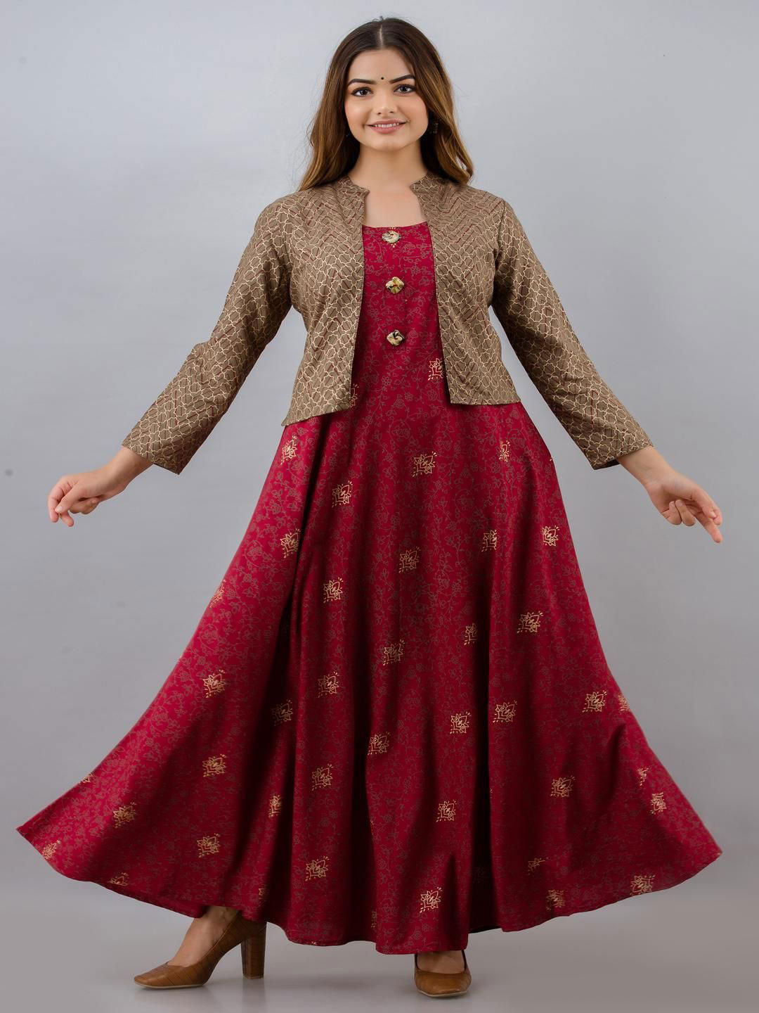Jaipurite Floral Printed Anarkali Kurta With Jacket