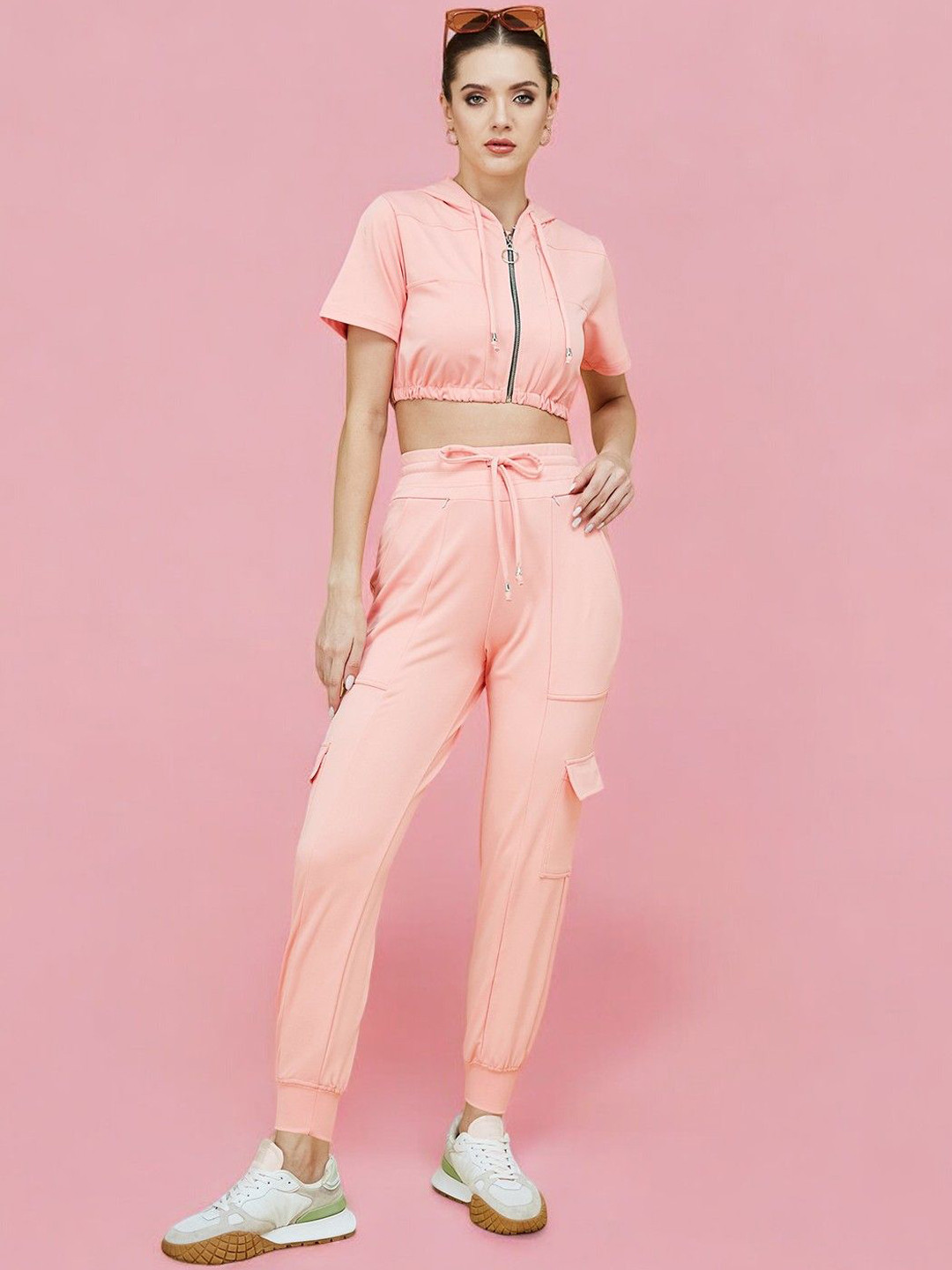 DressBerry Cropped Short Sleeve Hoodie & Joggers Co-Ord Set