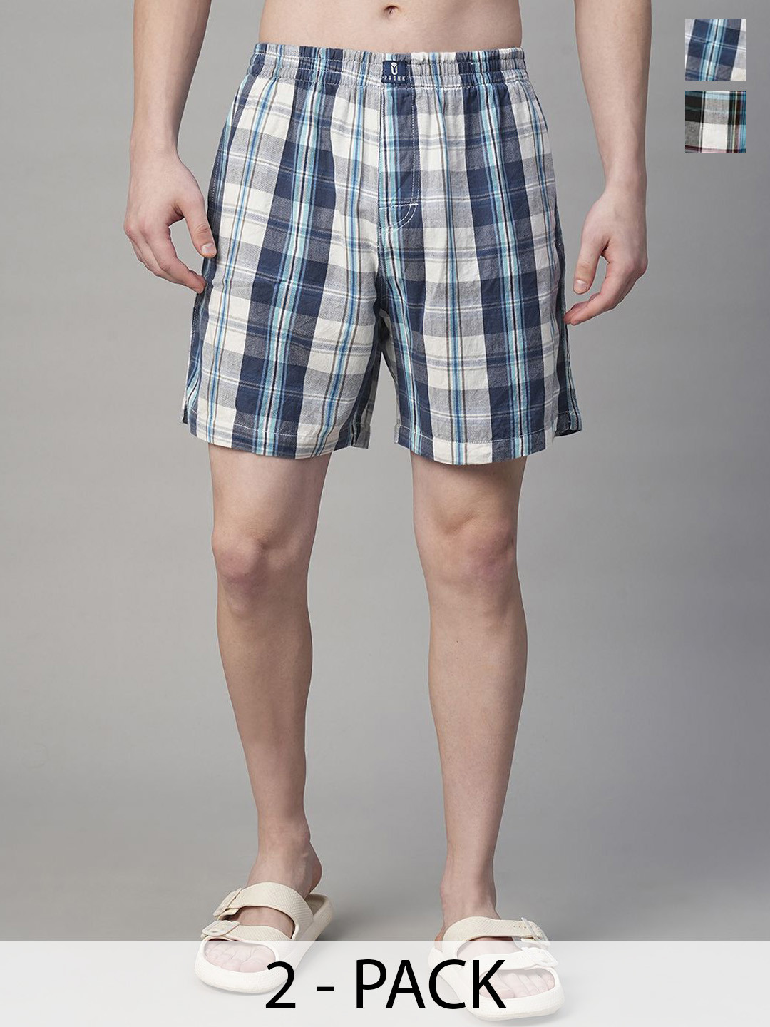 PRONK Pack Of 2 Checked Cotton Boxers TM-BC2-009-BLU-S