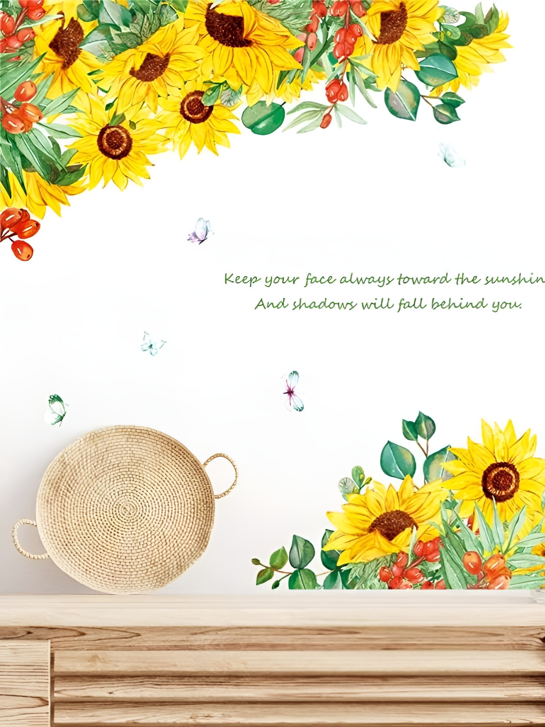 INDIAN ROYALS Yellow & Green Floral Printed Self-Adhesive & Durable Wall Sticker