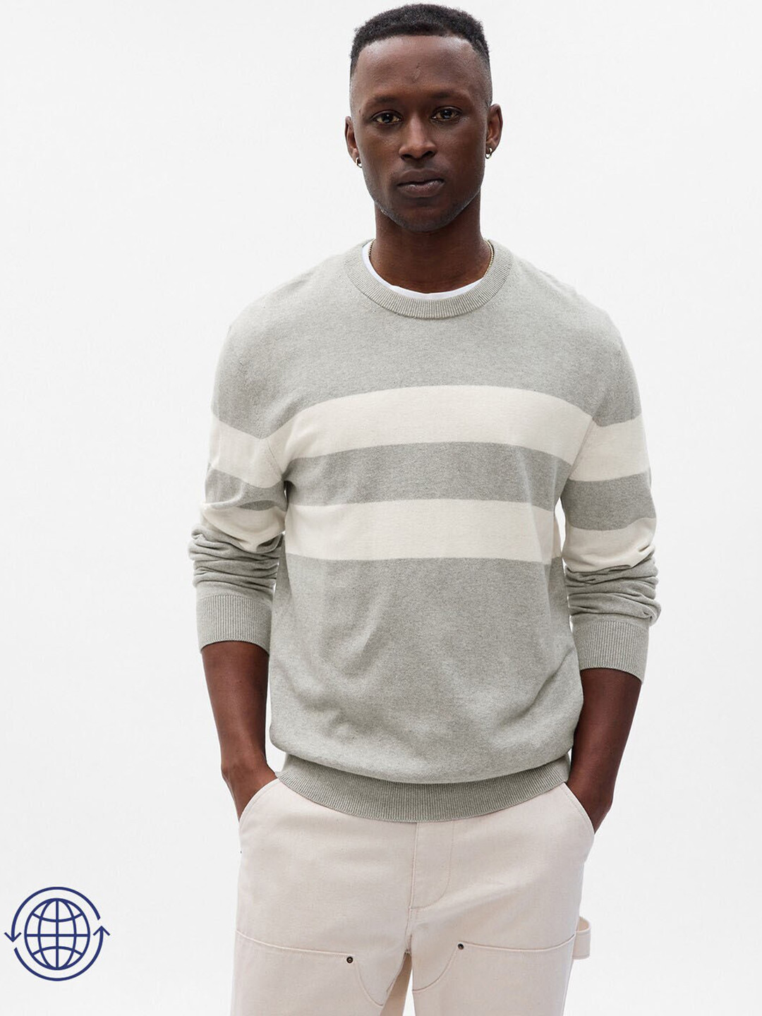 GAP Striped Pure Cotton Crew Neck Pullover