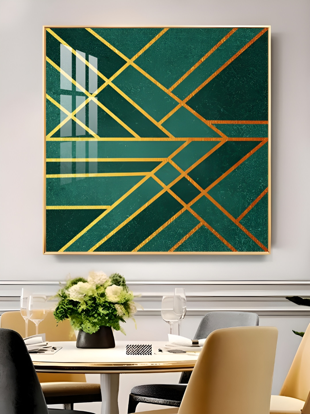 THE NEXT DECOR Green & Gold-Toned Emerald Radiance Glass Finish Square Wall Art