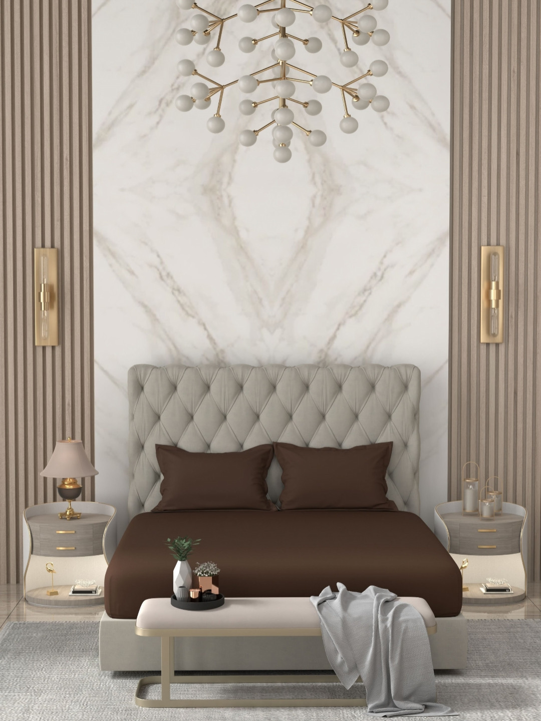 Pure Decor Brown Cotton 300 TC King Fine Bedsheet with 2 Pillow Covers-108 x 108 inches