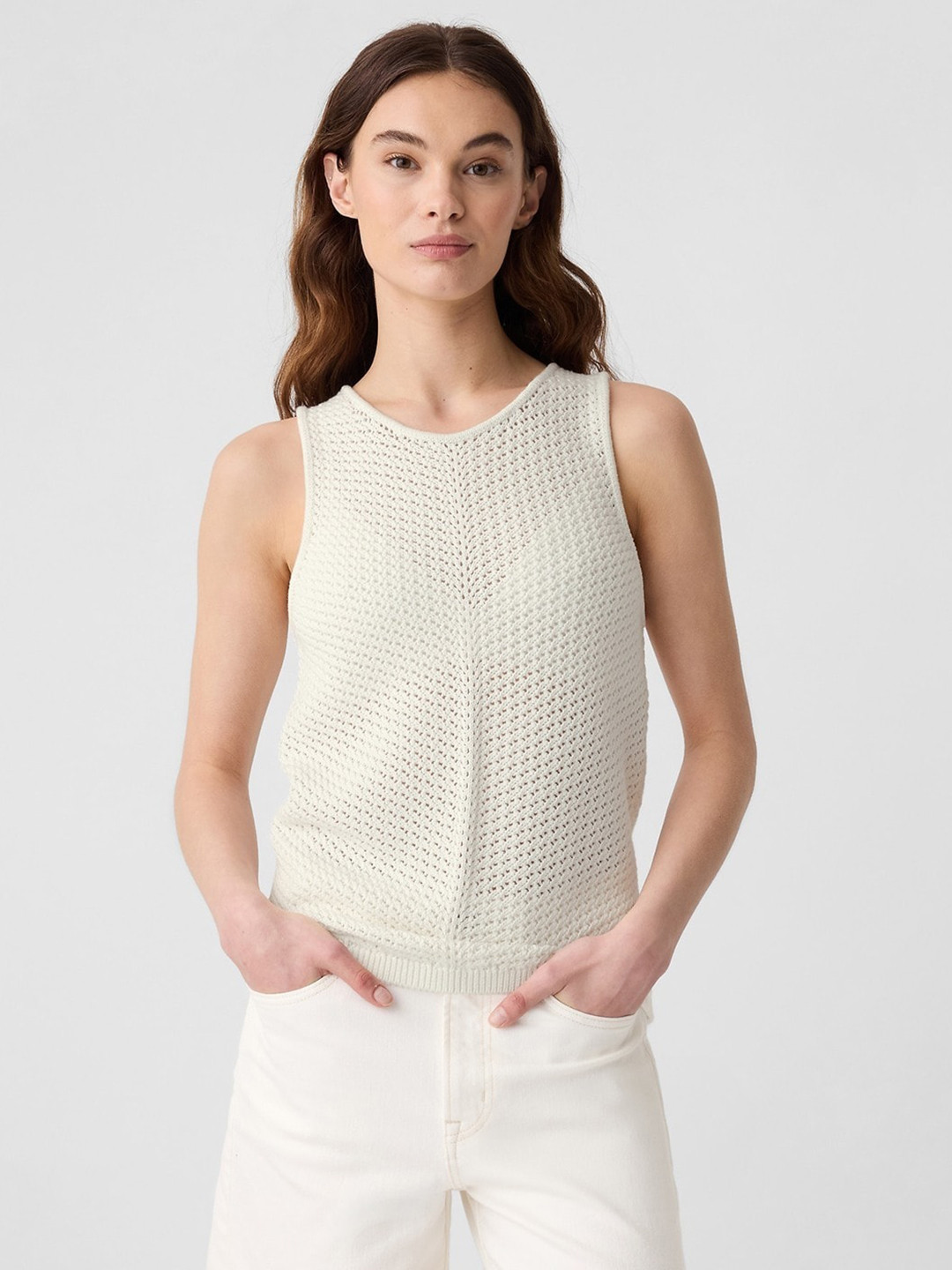 GAP Pure Cotton Self Design Semi Sheer Top