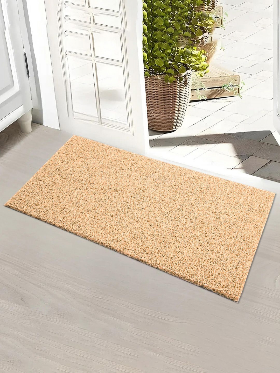 Aura Cream Colored Self Designed Water Absorbing Doormats