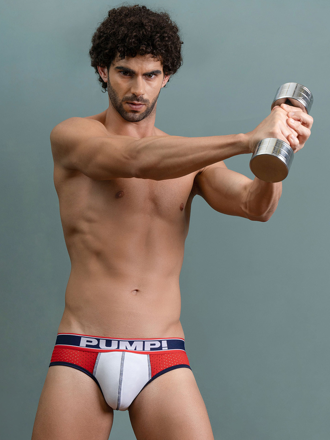 PUMP CLUB Colourblocked Mid-Rise Anti-Bacterial Mesh Basic Briefs ART389-Red-M