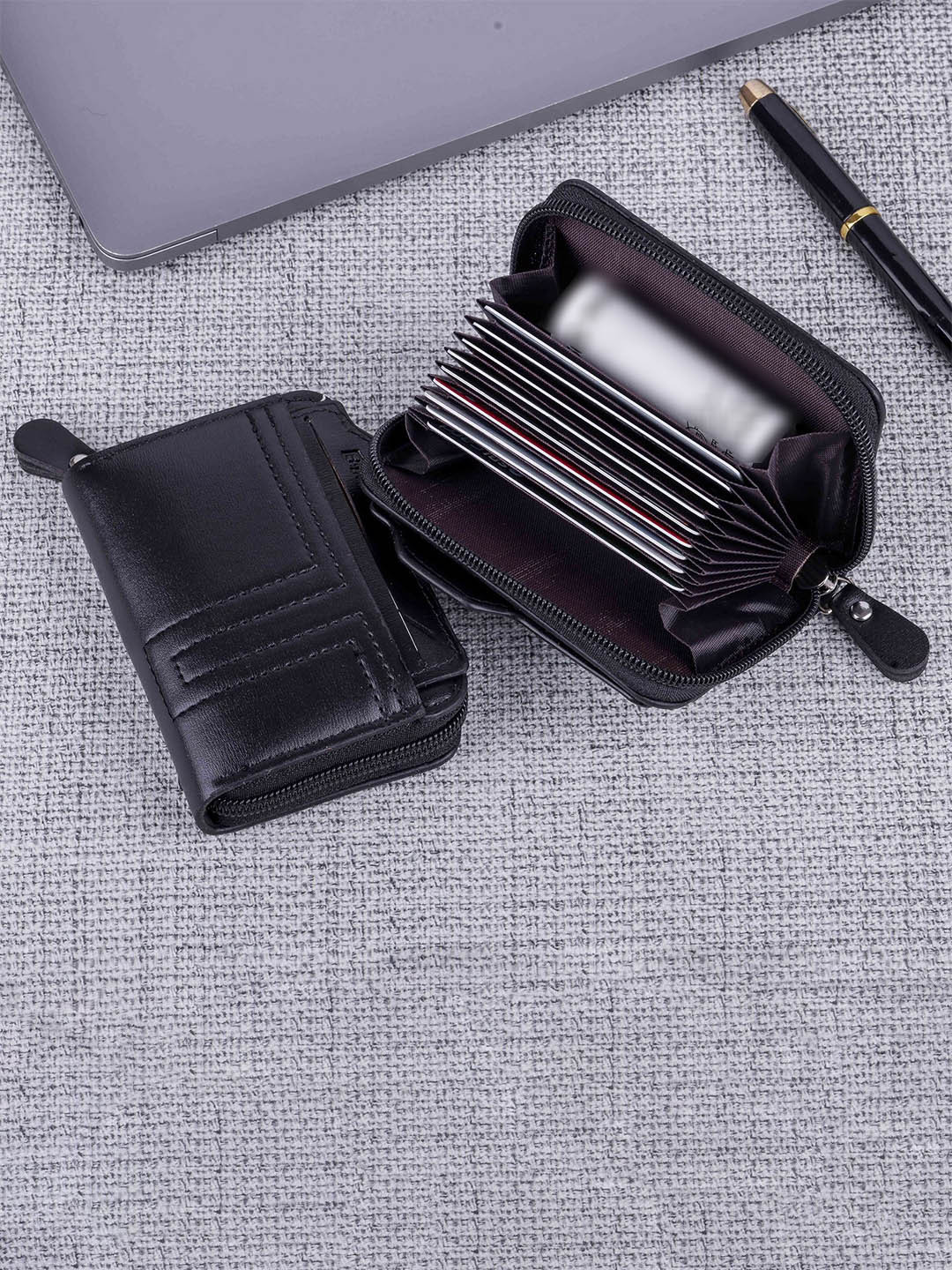 WATCHSTAR Men Zip Detail Leather Zip Around Wallet