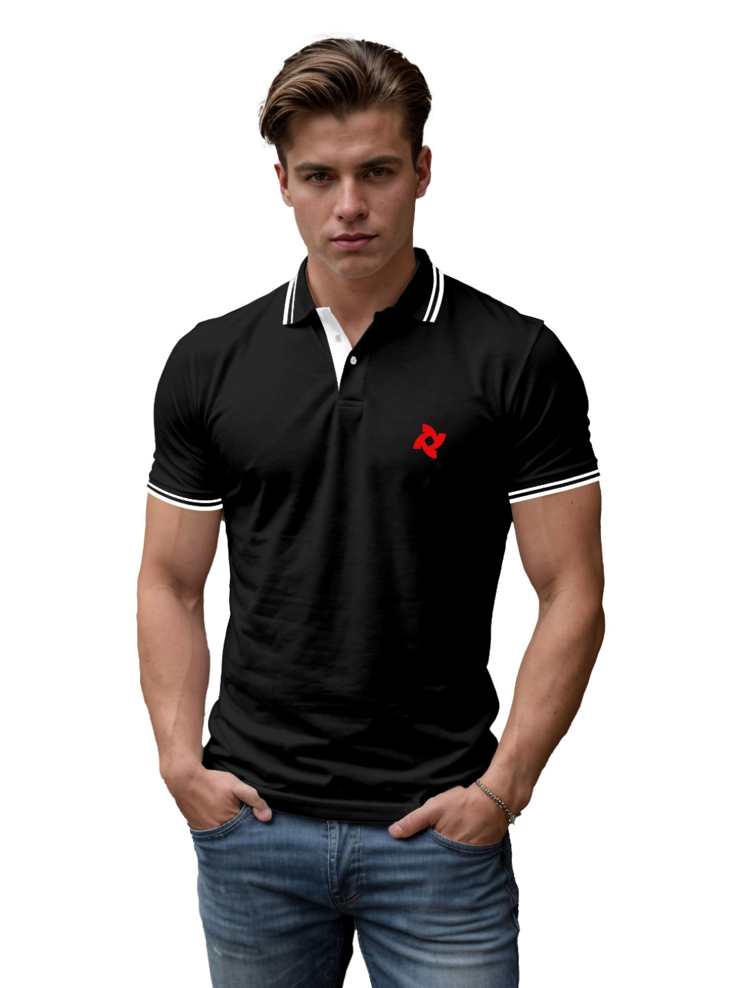 BAESD Men Brand Logo Printed Polo Collar T-shirt