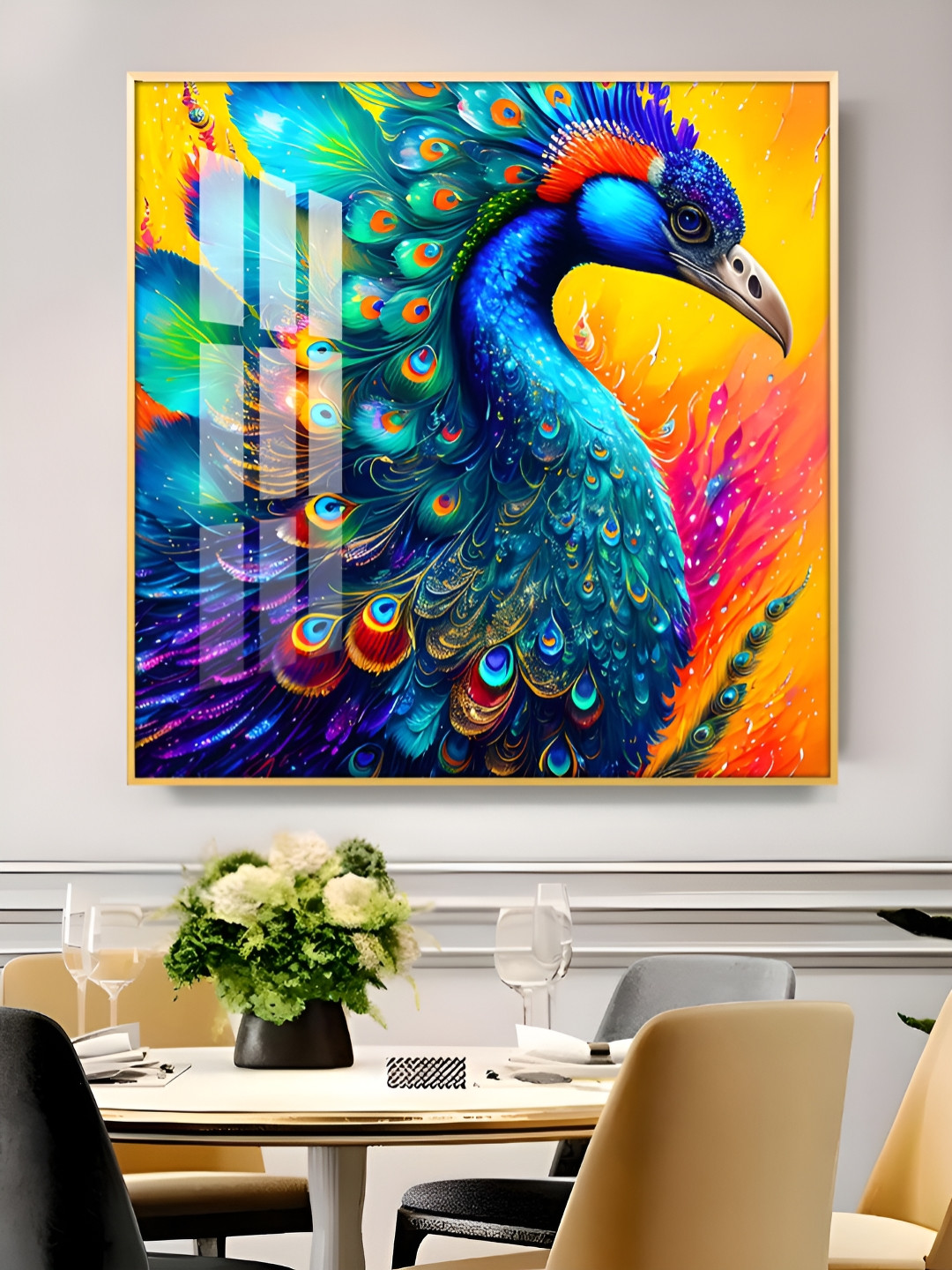THE NEXT DECOR Yellow & Blue Radiant Peacock Painted Wall Art